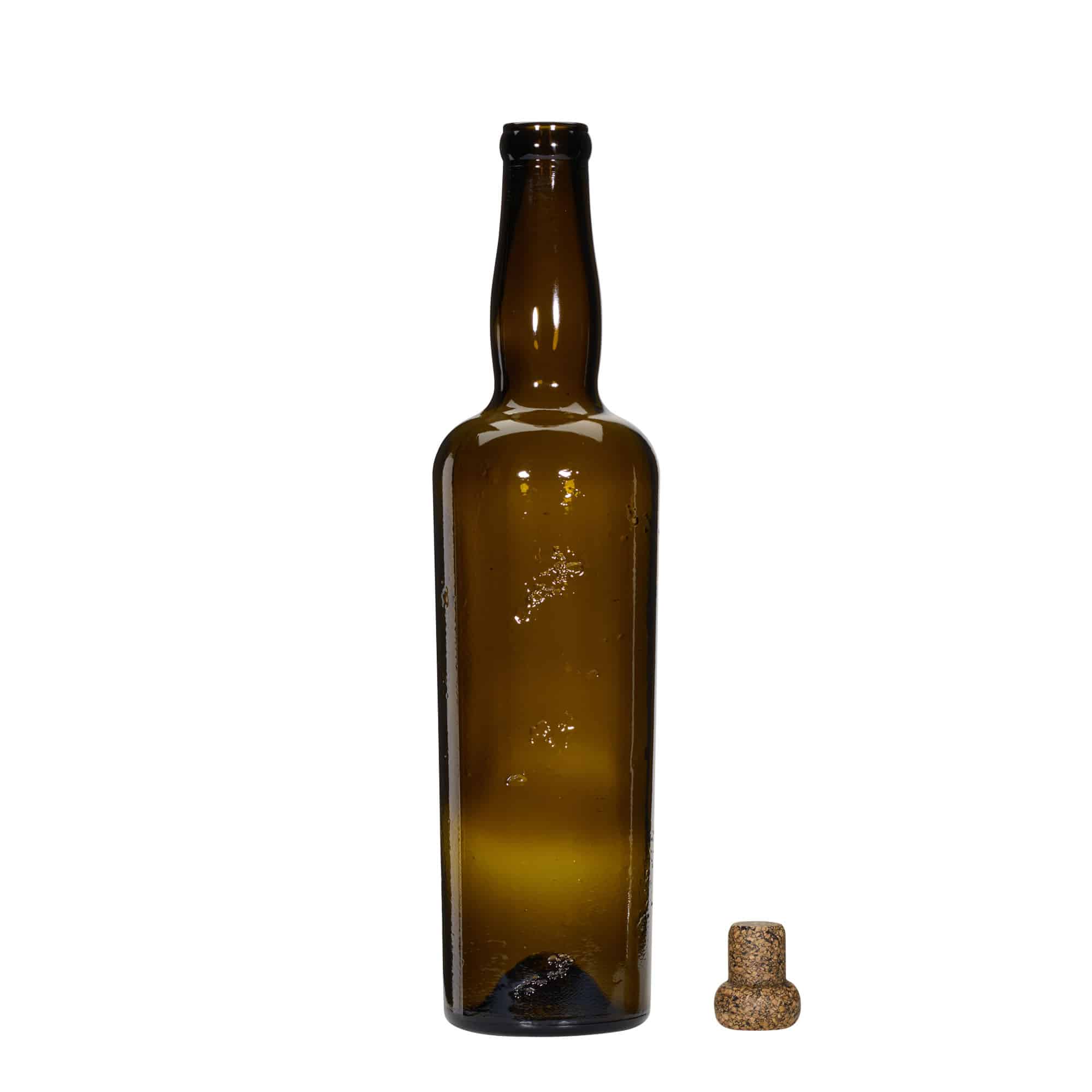 750 ml рачно изработена стаклена шише 'Siroco', кафеава, отворање: корк