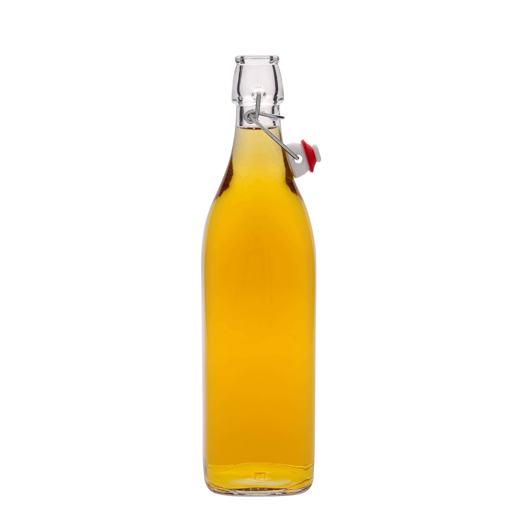 1.000 ml стаклена шише 'Свинг, квадратна, отворање: затворач со лак