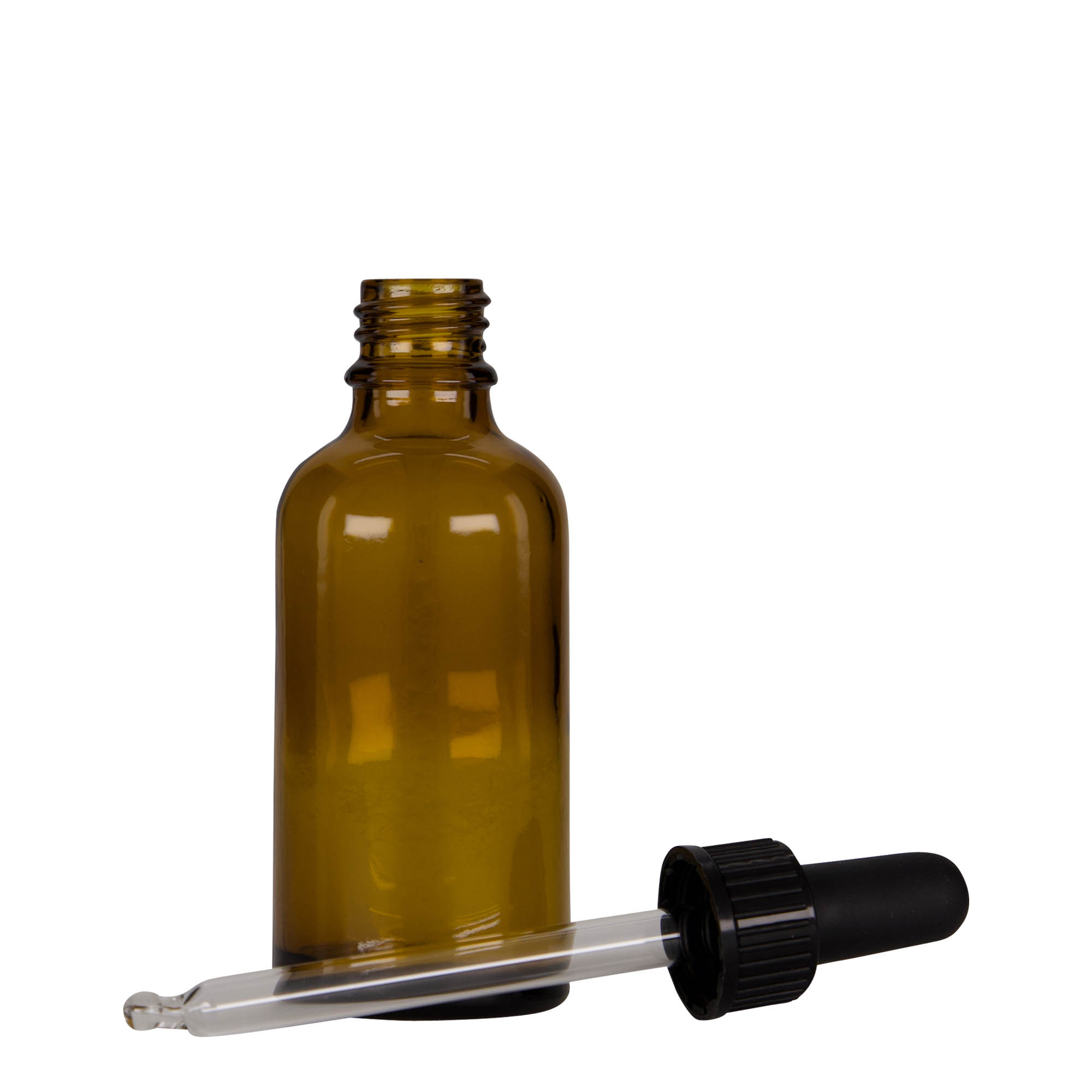 50 ml боца со пипета, медицинска, стаклена, кафеаво-црна, отвор: DIN 18