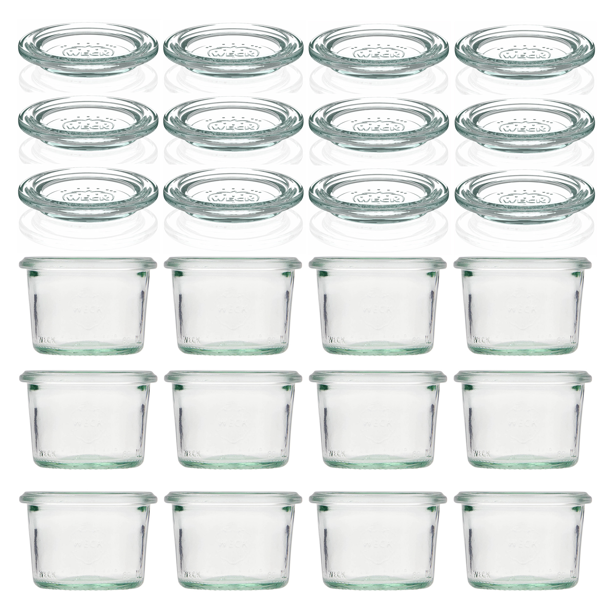 12x 80 ml WECK-стаклен сад со широк отвор со стаклен капак RR 60