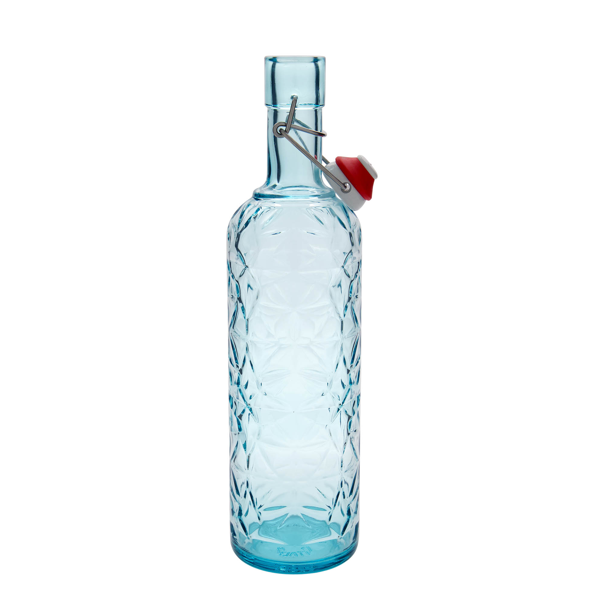 1.000 ml стаклена шише „Oriente“, азурно сина, отворање: затворач со лак