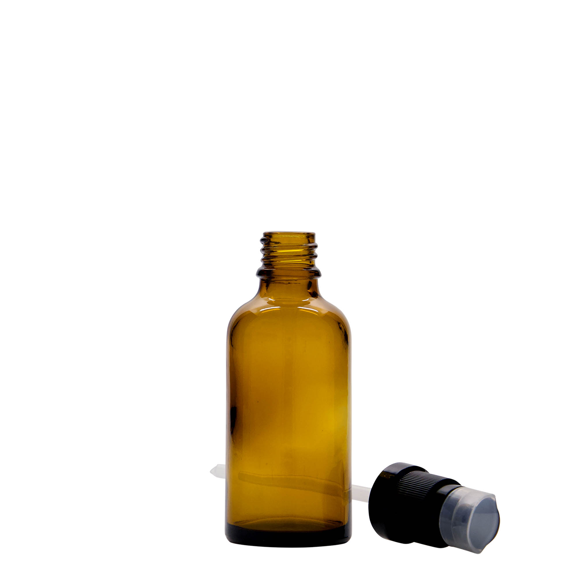 50 ml медицинска шишенце со пумпа за лосион, стакло, кафеава, отворање: DIN 18