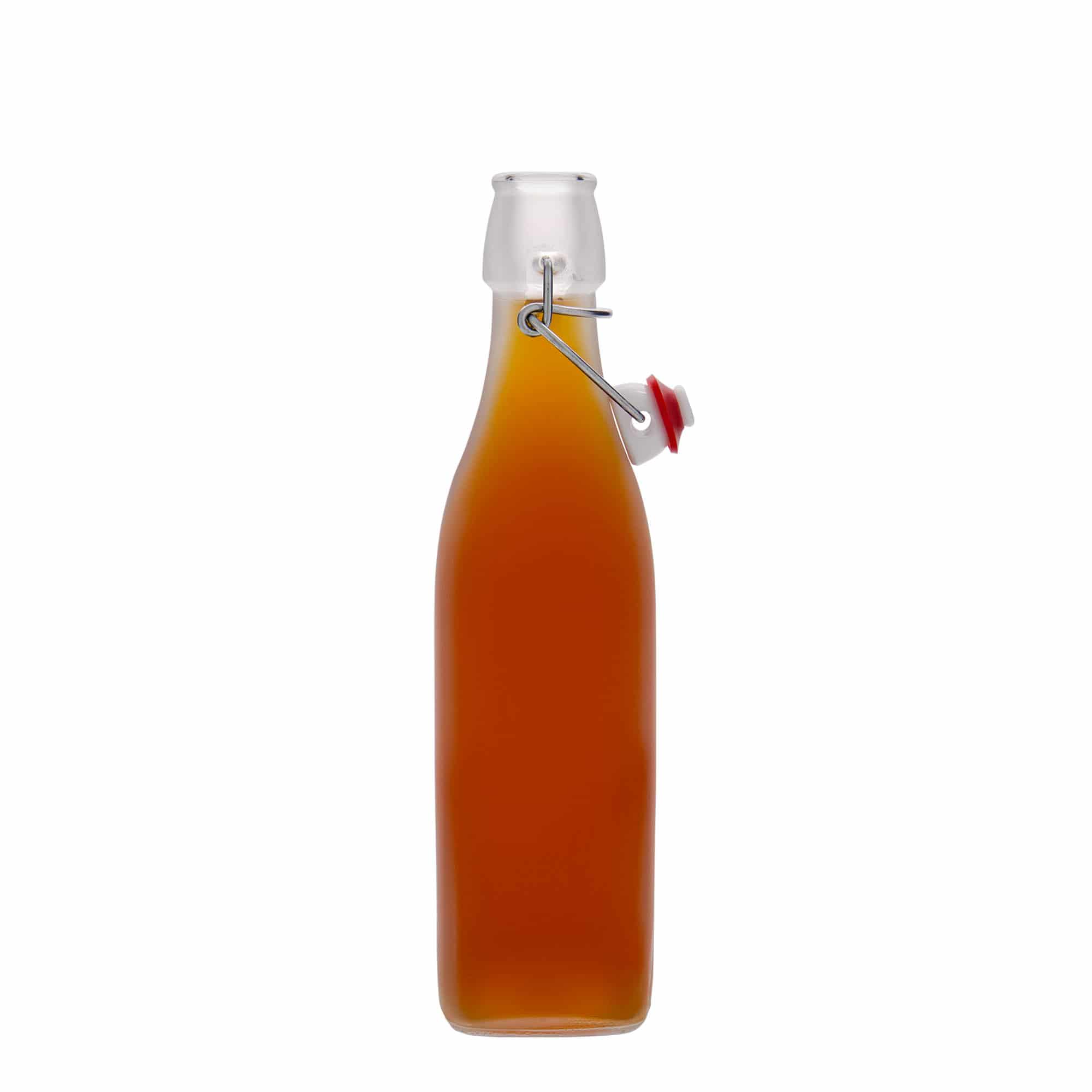 500 ml стаклена шише „Свинг“, квадратна, бела, отвор: затворач со шарка