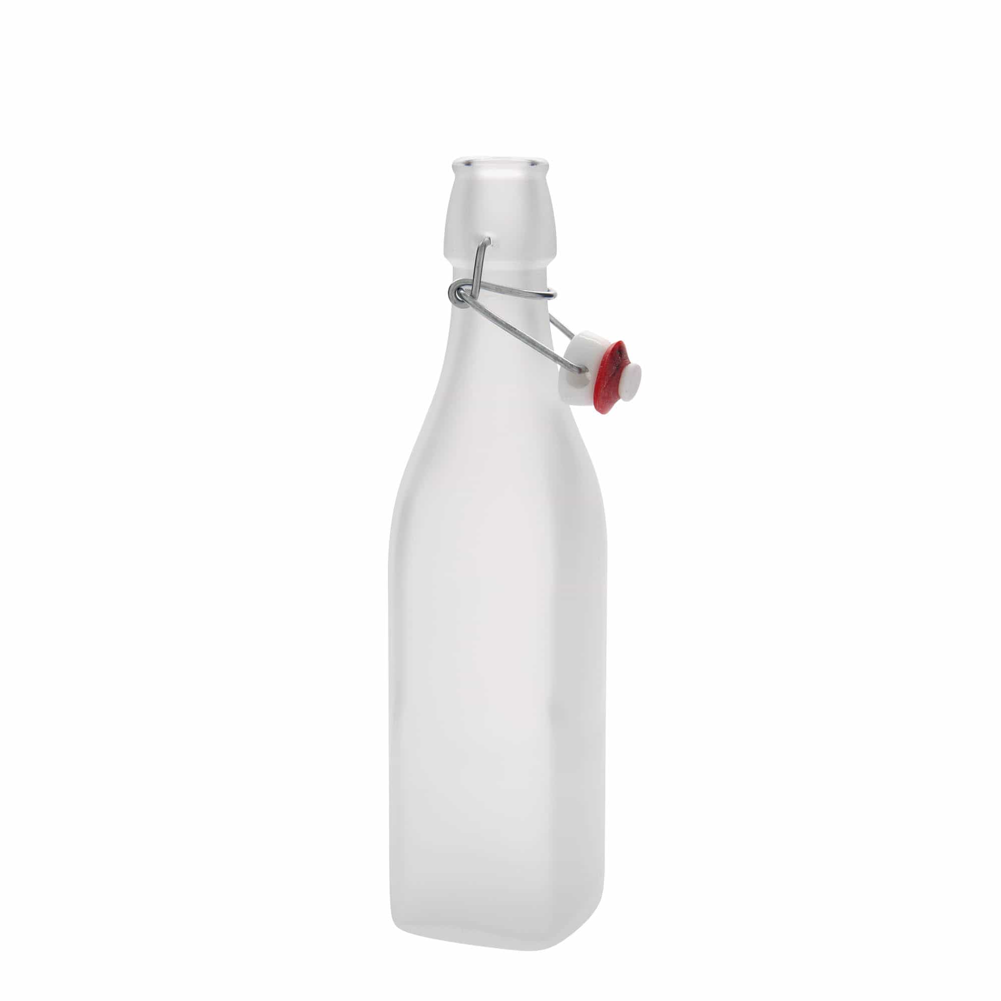 500 ml стаклена шише „Свинг“, квадратна, бела, отвор: затворач со шарка