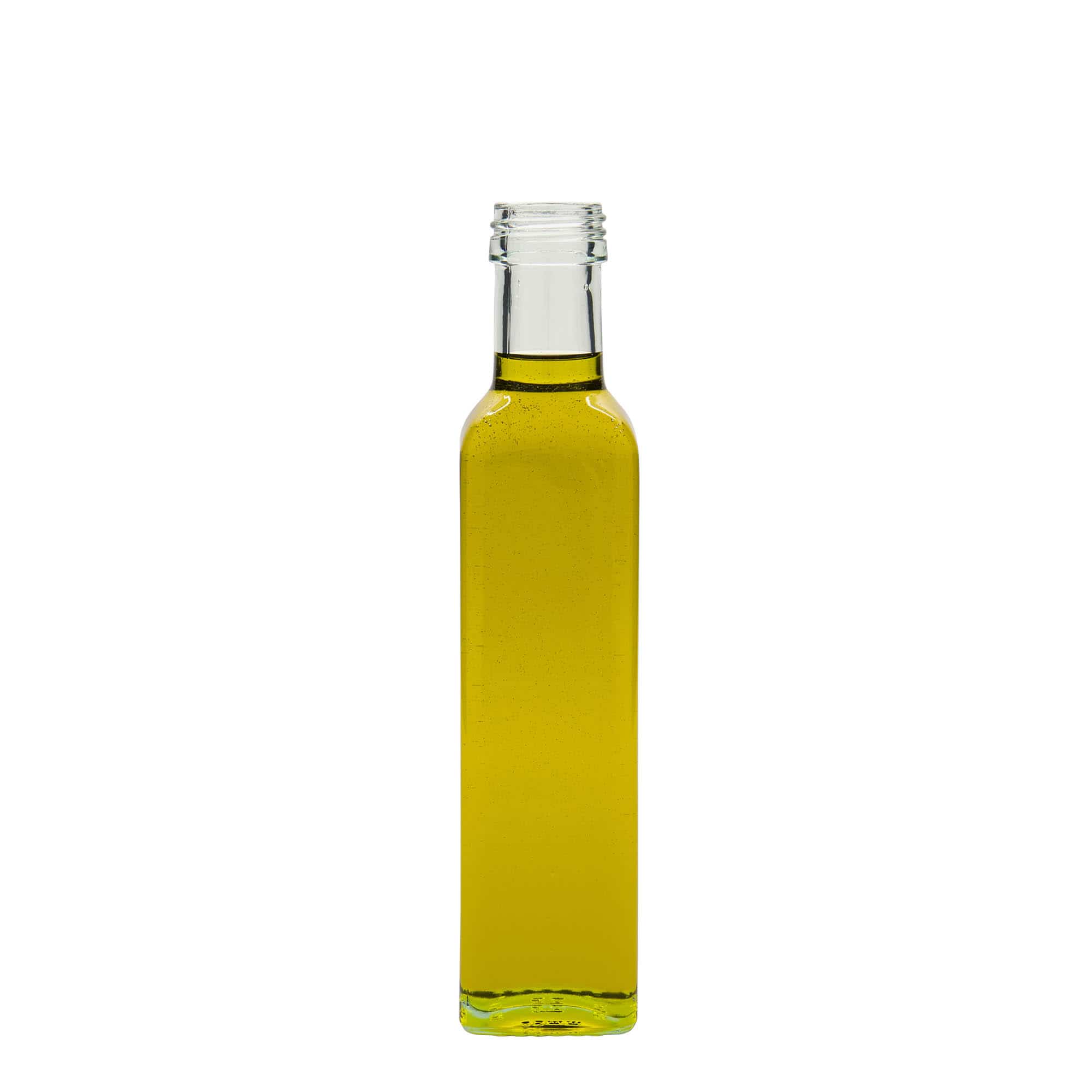 250 мл стаклена шише 'Marasca', квадратна, отворање: PP 31,5