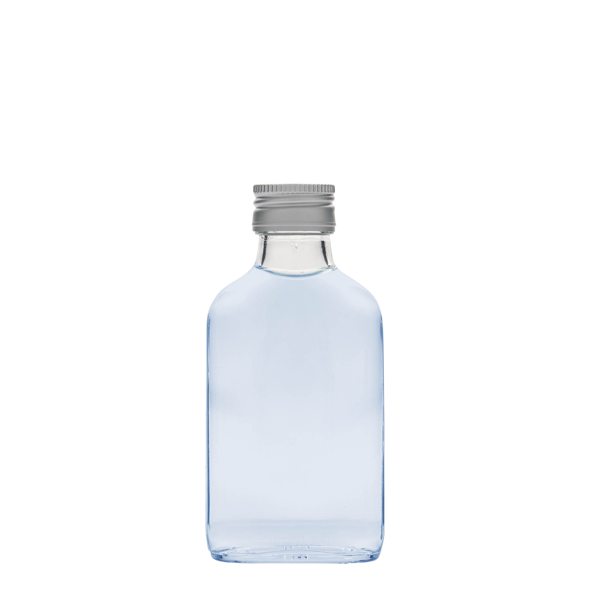 100 ml џебна шишенка, правоаголна, стаклена, отворање: PP 28