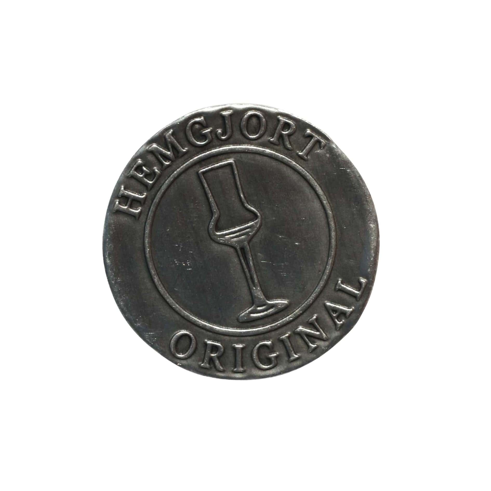 Оловна етикета „Hemgjort Original“, округла, метална, сребрена