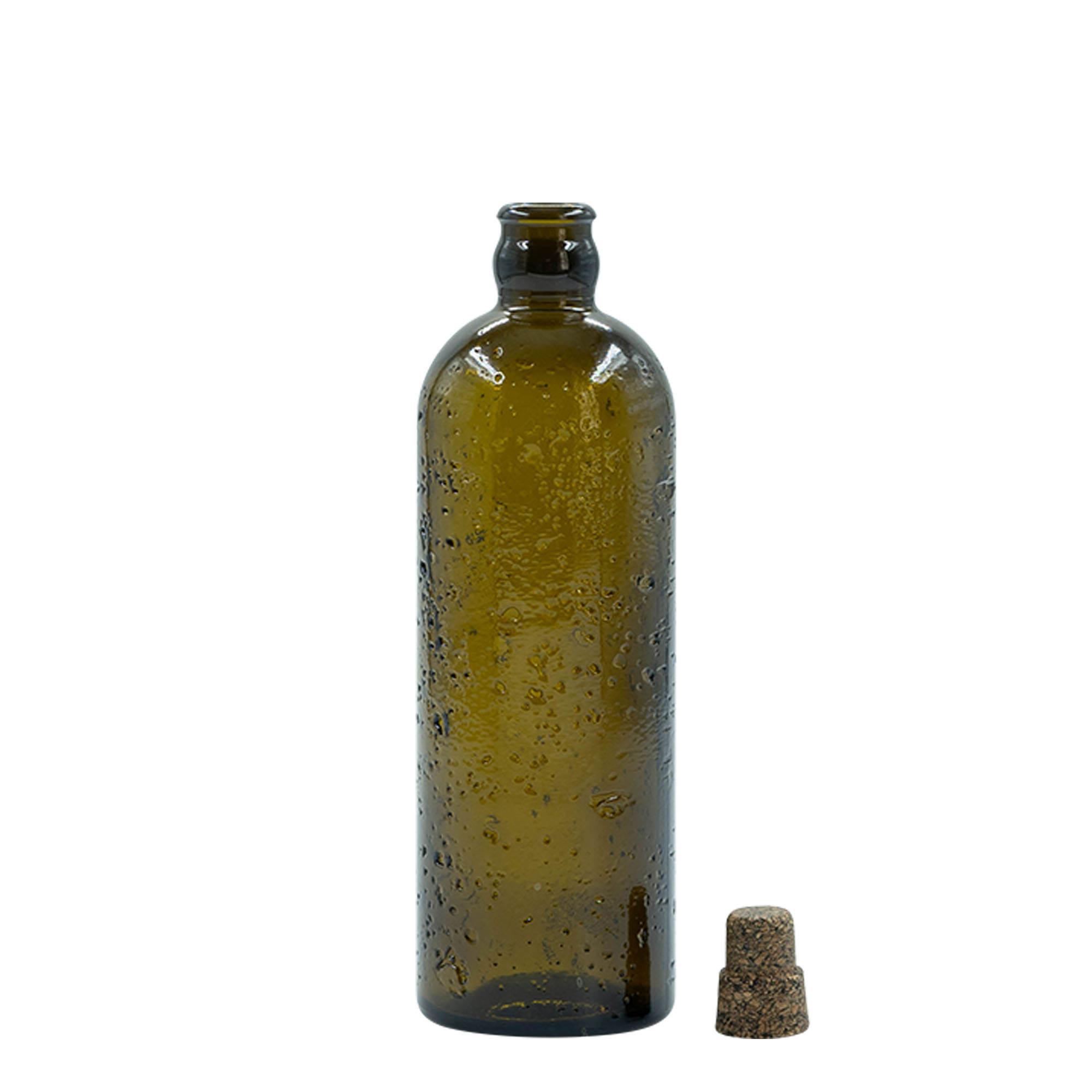 500 ml рачно изработена стаклена шише 'Bobber Jr', кафеава, отворање: корк