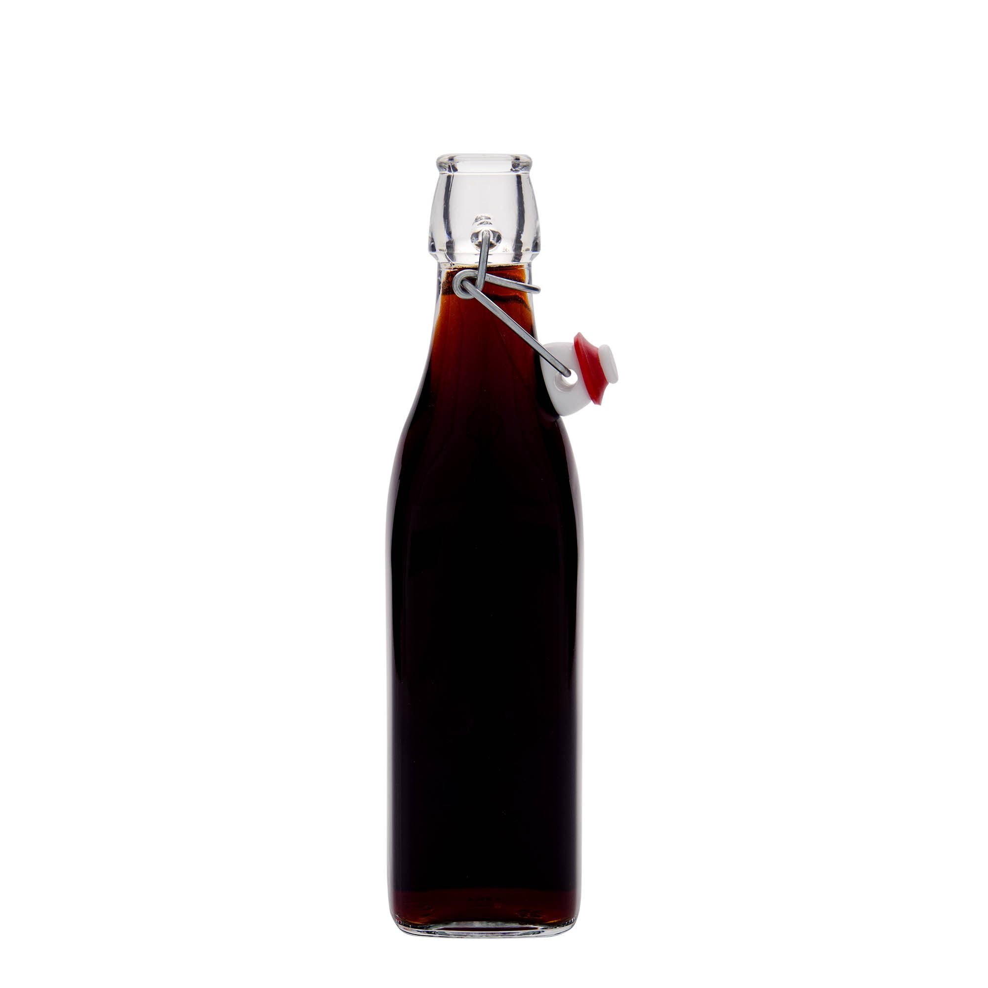 500 ml стаклена шише „Свинг“, квадратно, грло: затворач со лак