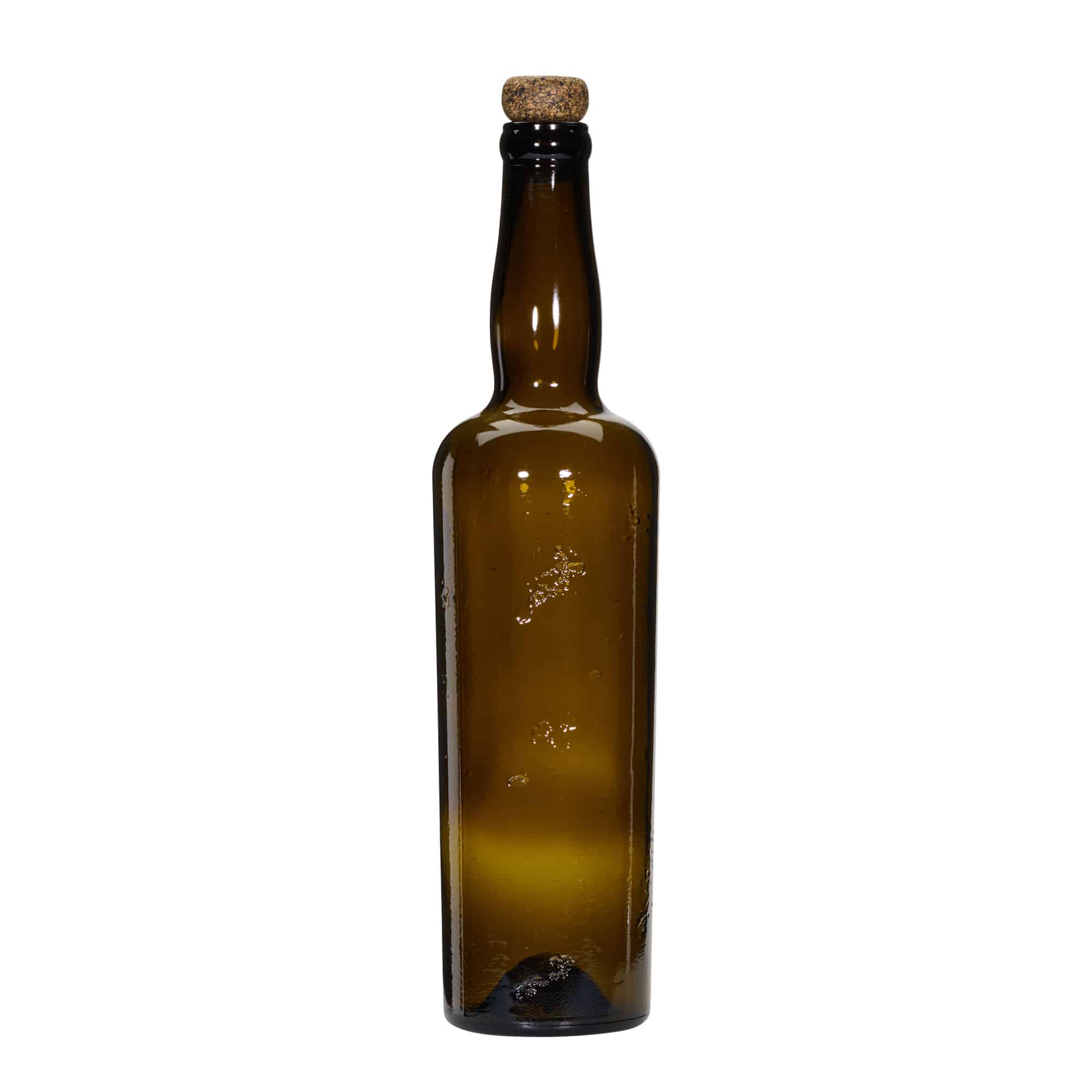 750 ml рачно изработена стаклена шише 'Siroco', кафеава, отворање: корк