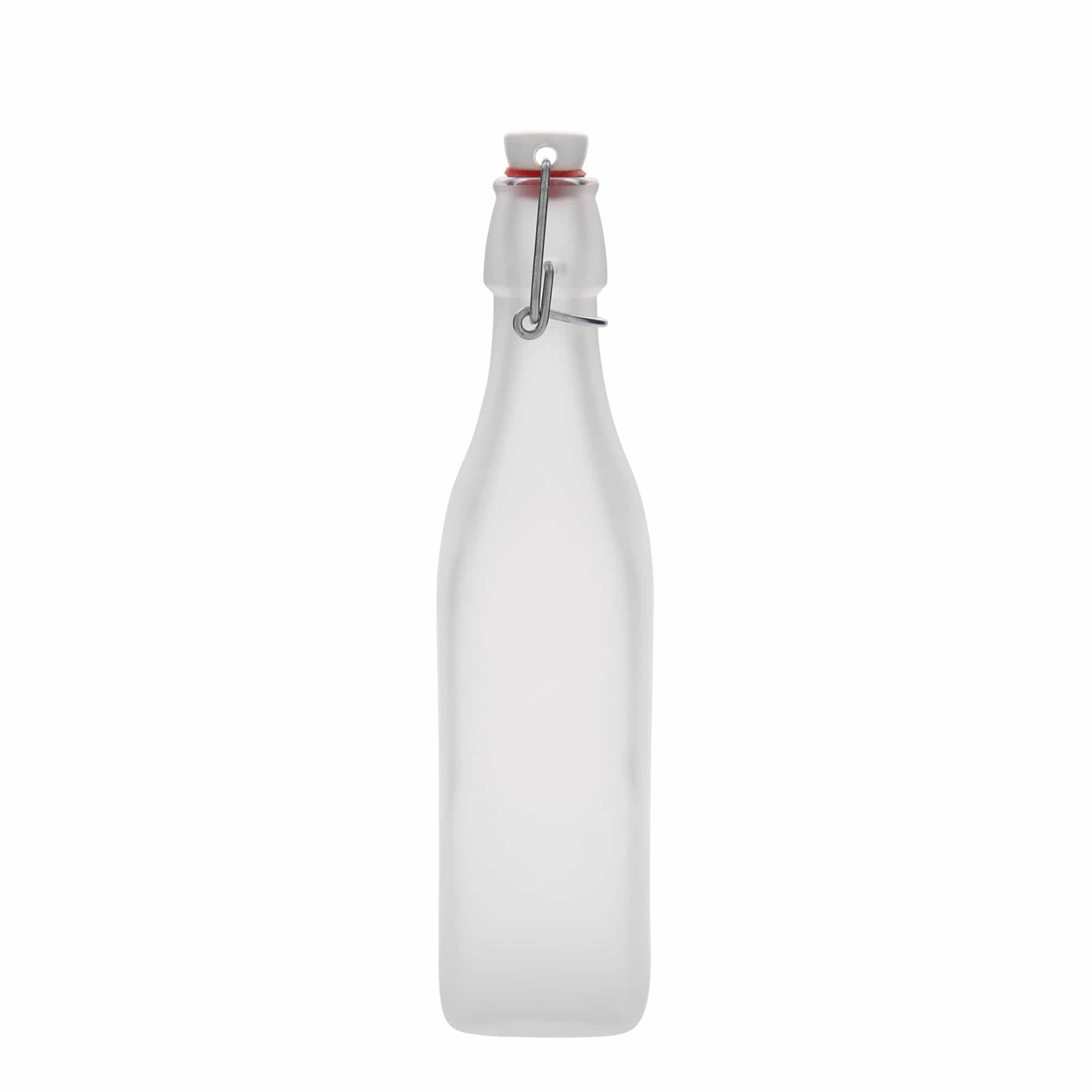 500 ml стаклена шише „Свинг“, квадратна, бела, отвор: затворач со шарка