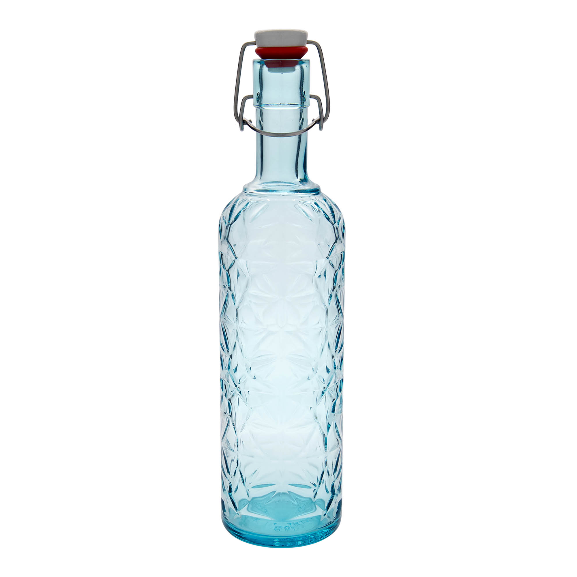 1.000 ml стаклена шише „Oriente“, азурно сина, отворање: затворач со лак