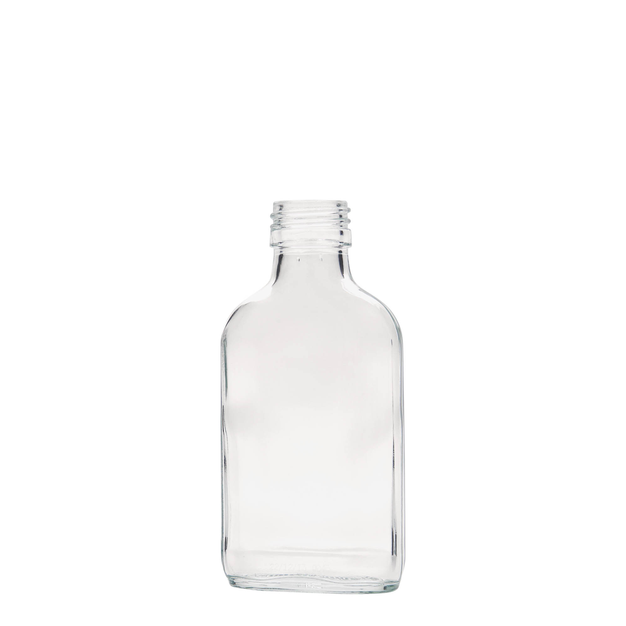 100 ml џебна шишенка, правоаголна, стаклена, отворање: PP 28