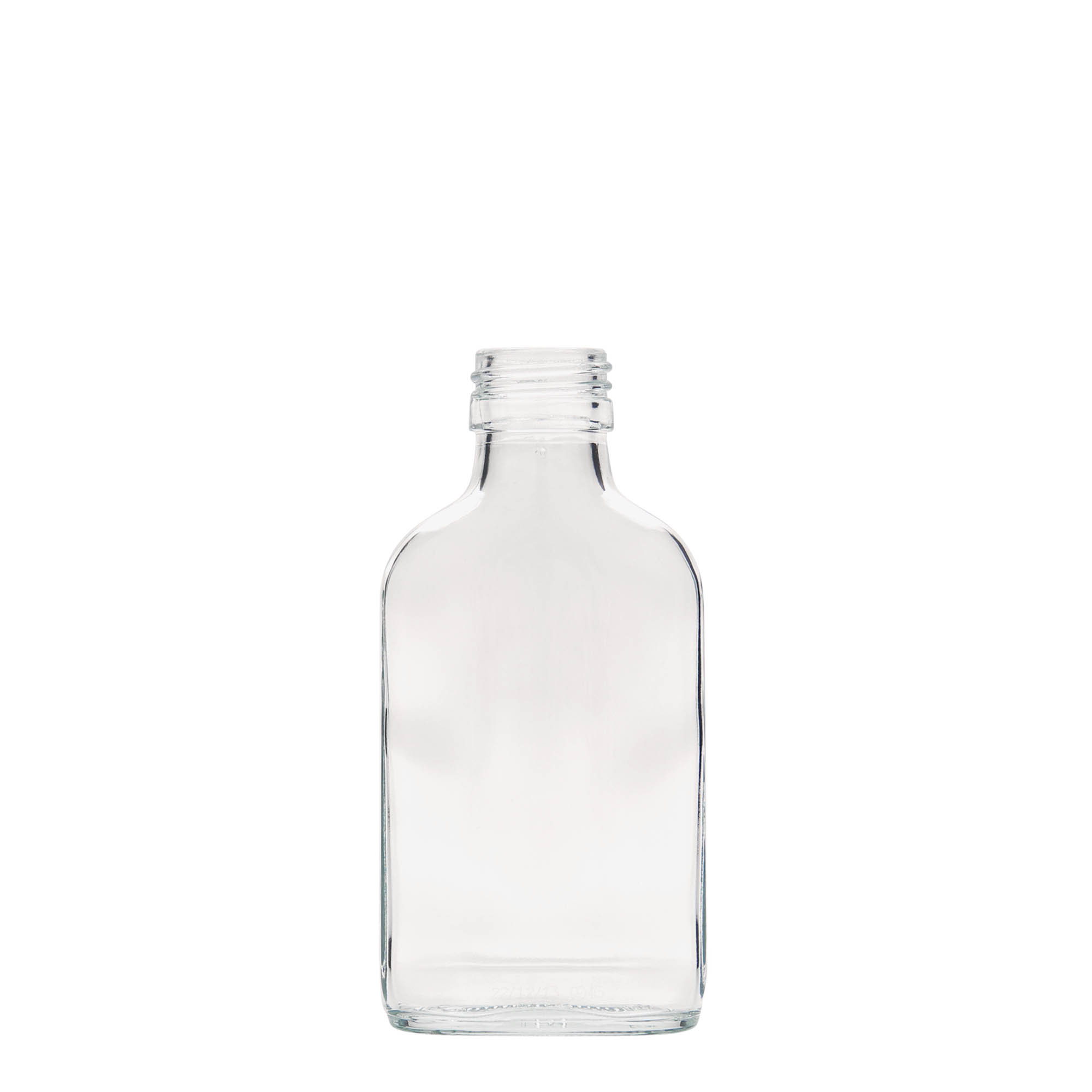 100 ml џебна шишенка, правоаголна, стаклена, отворање: PP 28