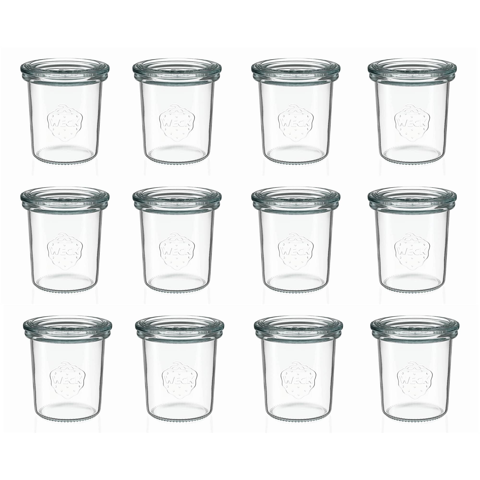 12x 160 ml WECK-стаклен сад со широк отвор со стаклен капак RR 60