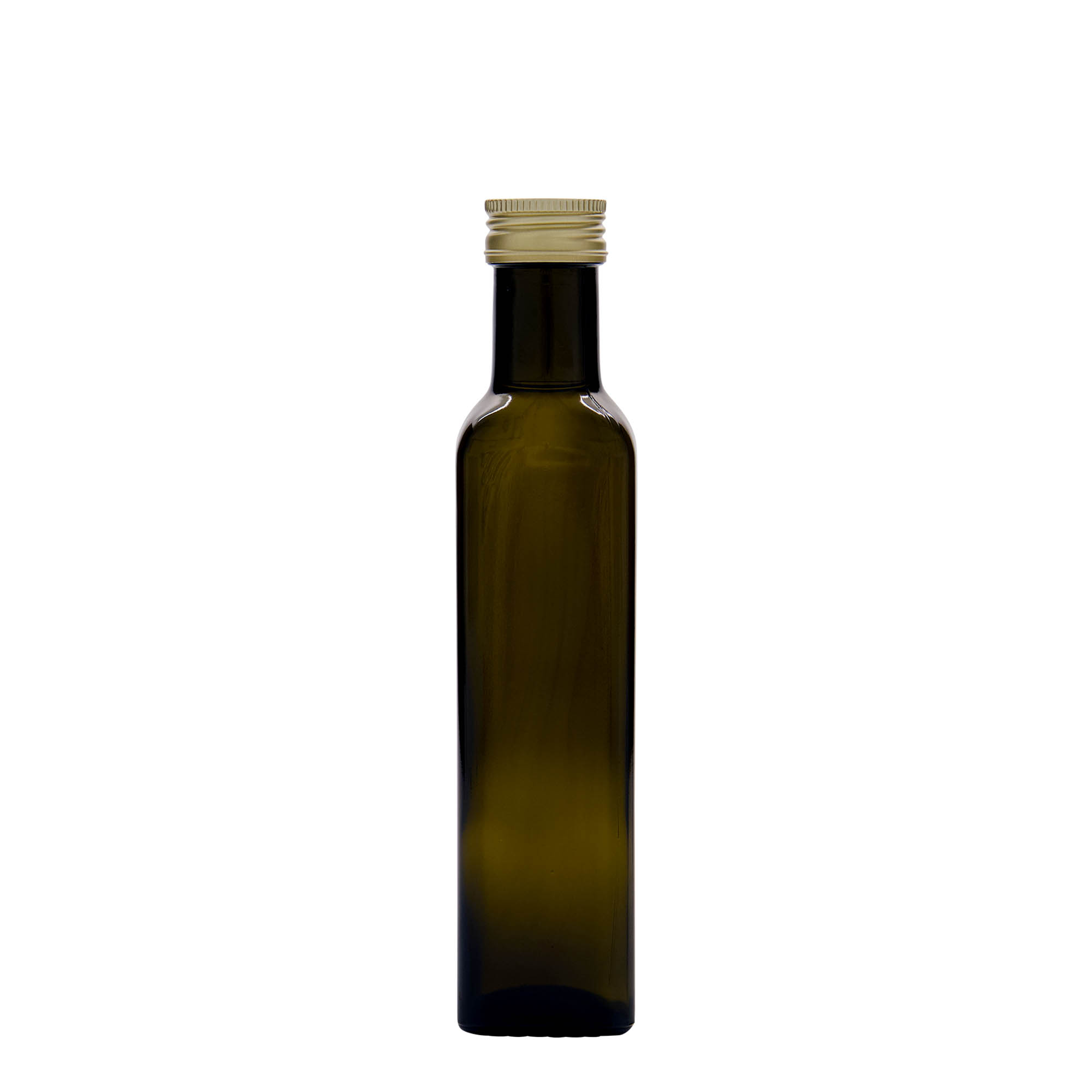 250 ml стаклена шише „Marasca“, квадратна, античнозелена, отвор: PP 31,5