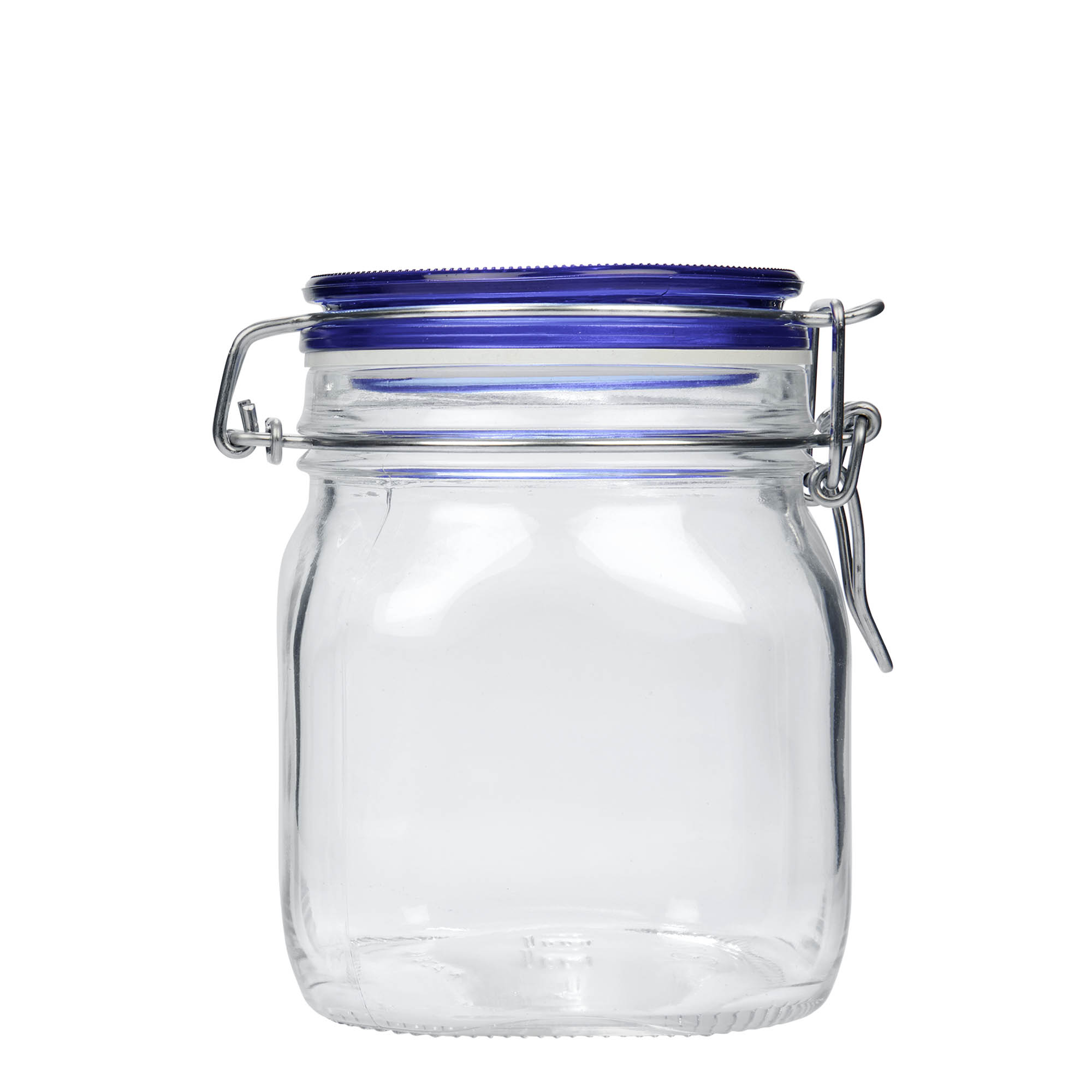 750 ml тегла со жичен капак 'Fido' со сина капа, квадратна, отворање: жичен затворач