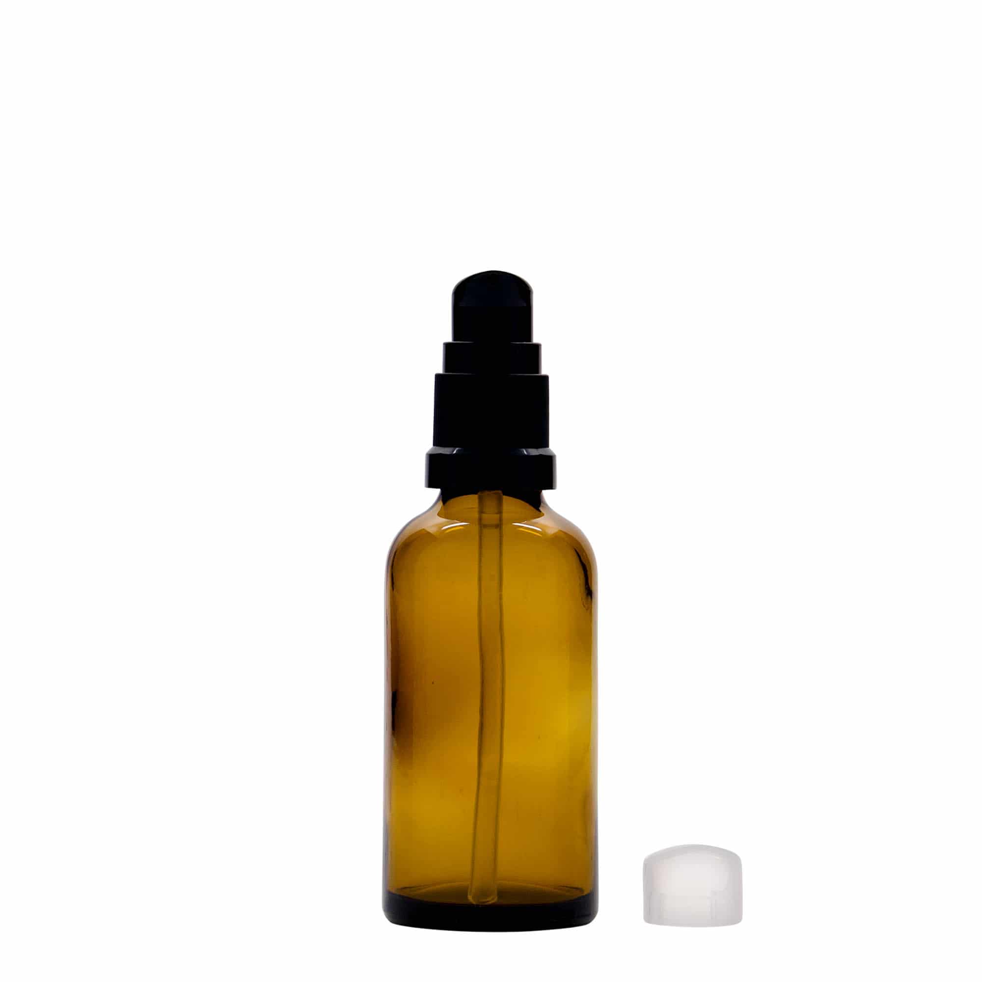 50 ml медицинска шишенце со пумпа за лосион, стакло, кафеава, отворање: DIN 18