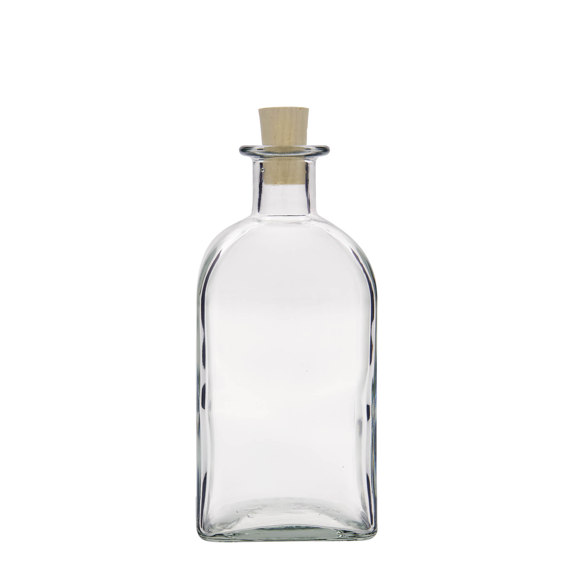 500 ml стаклена шишe за аптека Carré, квадратна, отворање: корк