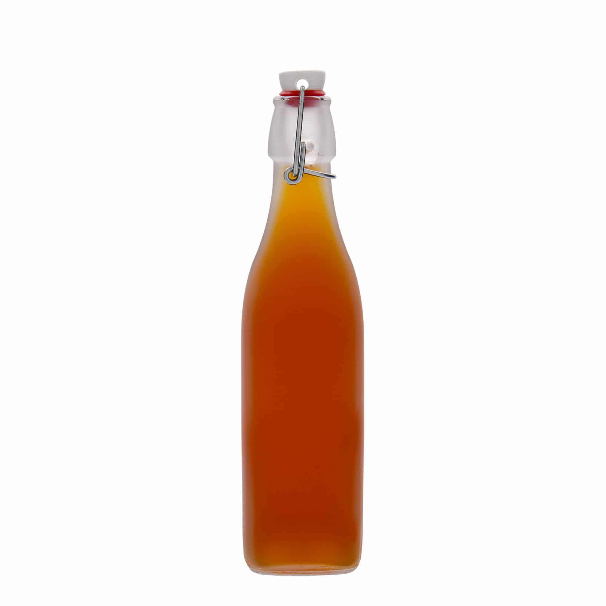 500 ml стаклена шише „Свинг“, квадратна, бела, отвор: затворач со шарка