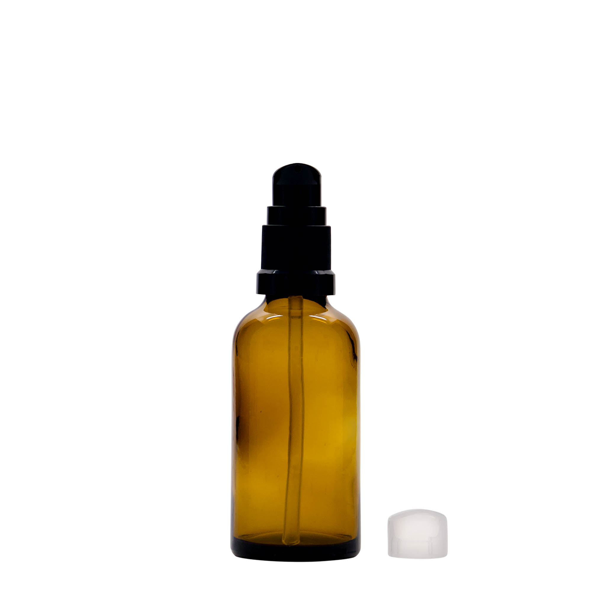 50 ml медицинска шишенце со пумпа за лосион, стакло, кафеава, отворање: DIN 18