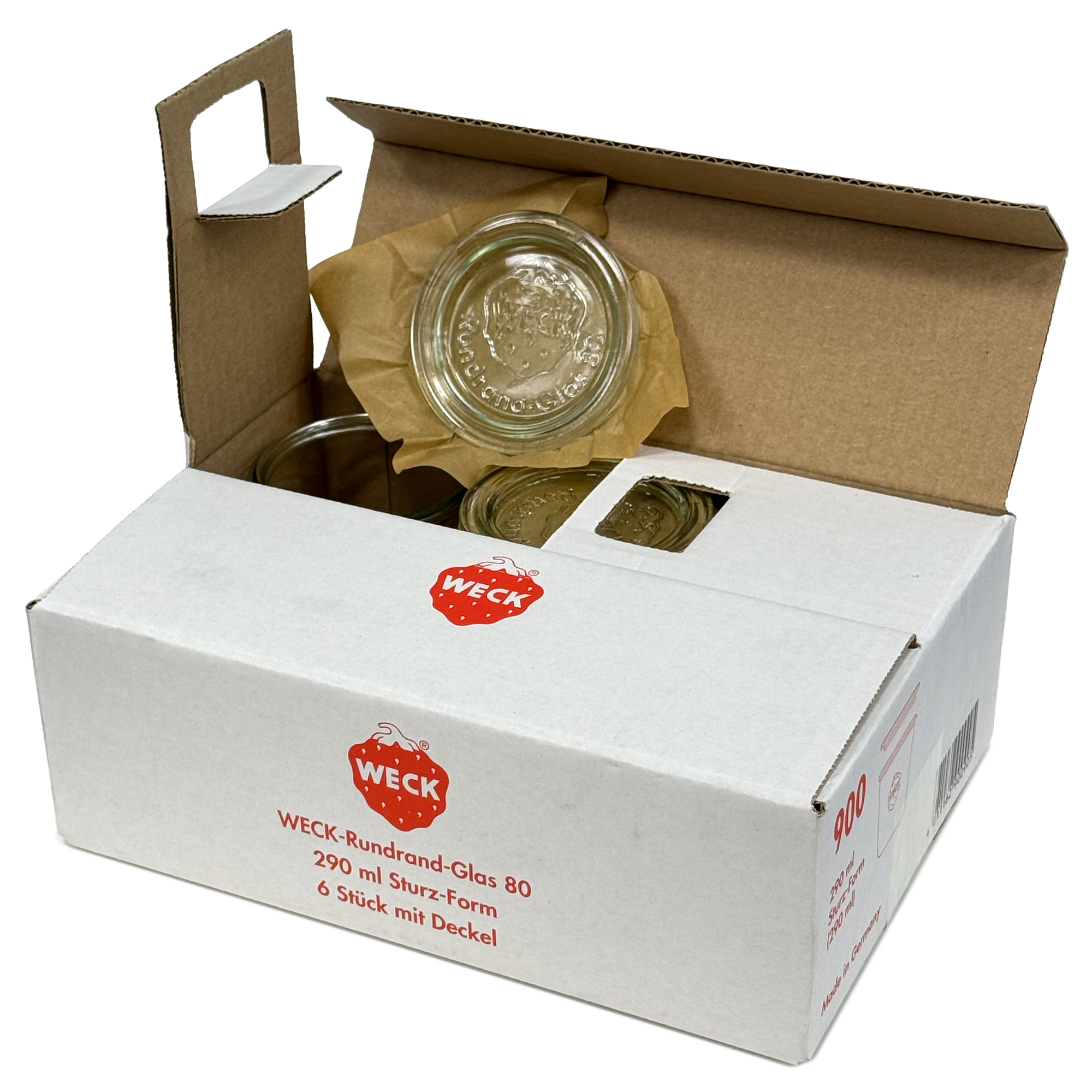 6x 290 ml висок WECK-стаклен сад со широк отвор со стаклен капак RR 80