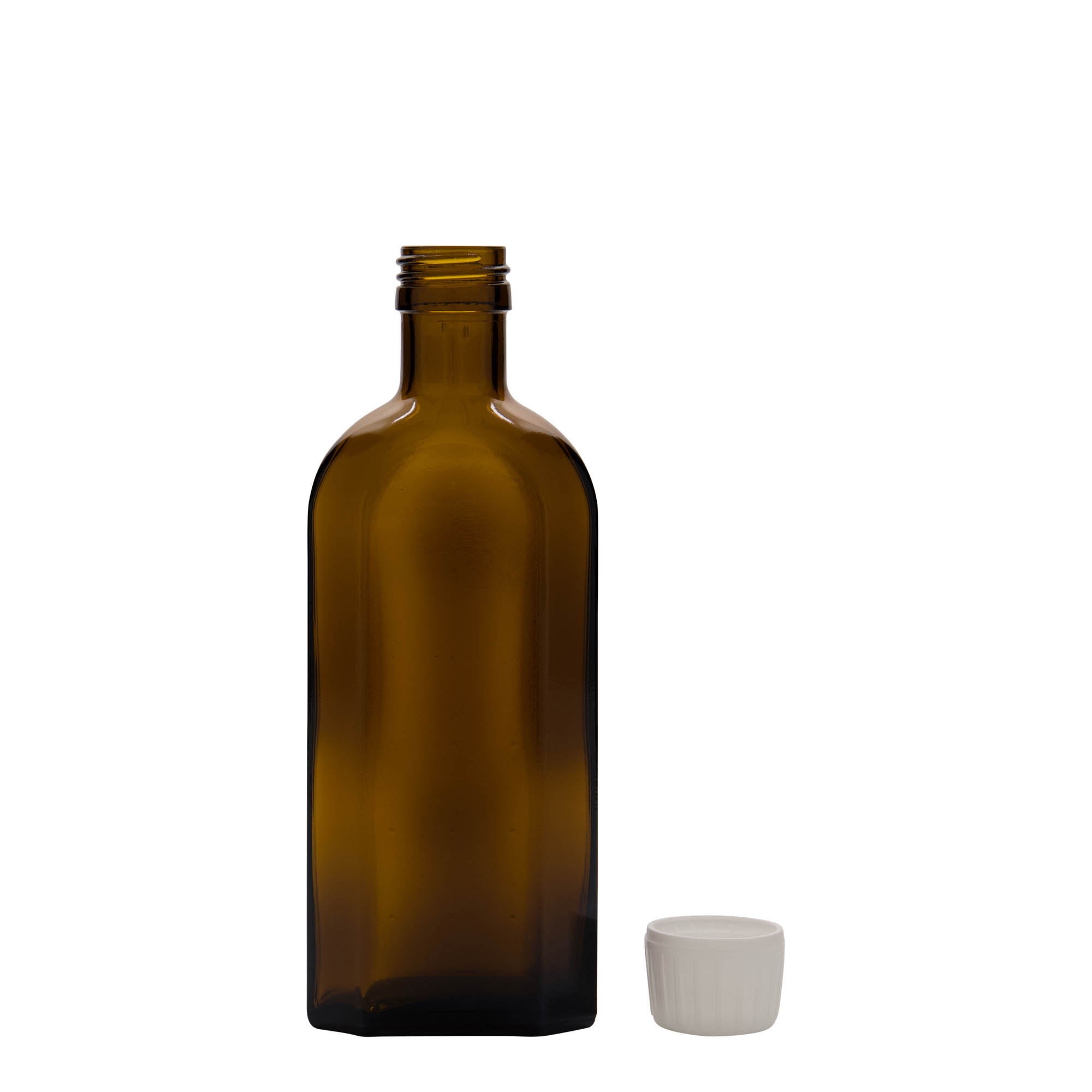 250 ml медицинска шишенце Меплат, овална, стакло, кафеава, отвор: PP 28