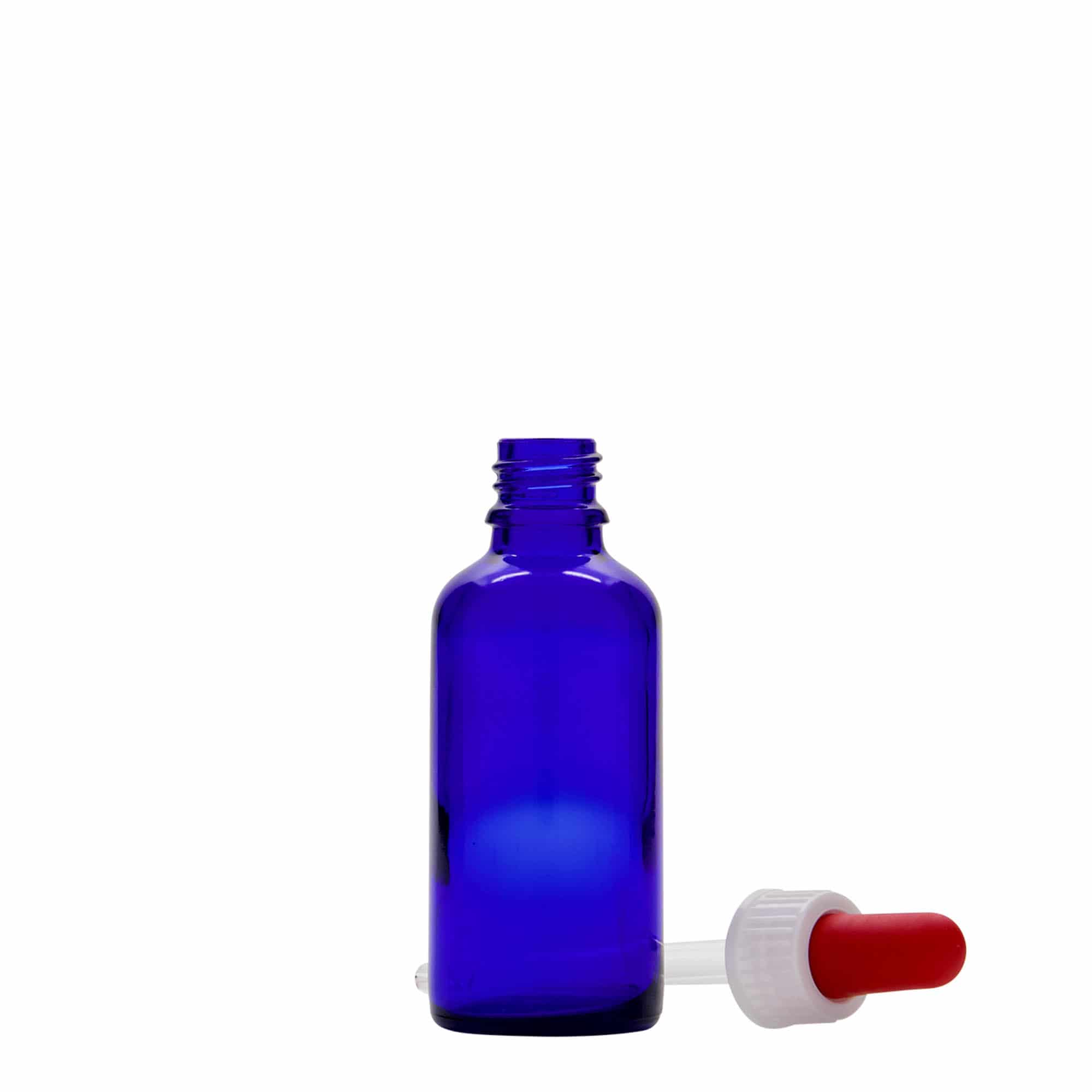 50 ml шишенце со пипета, медицинско, стаклено, кралско сино-црвено, отвор: DIN 18