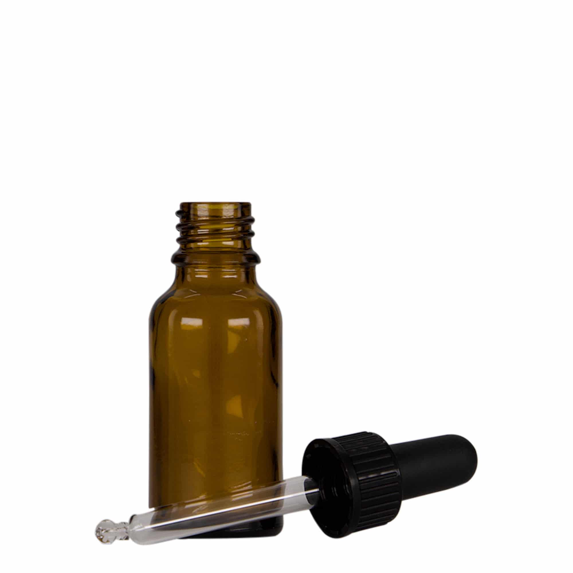 20 ml шишенце со пипета, медицинско, стаклено, кафеаво-црно, отворање: DIN 18