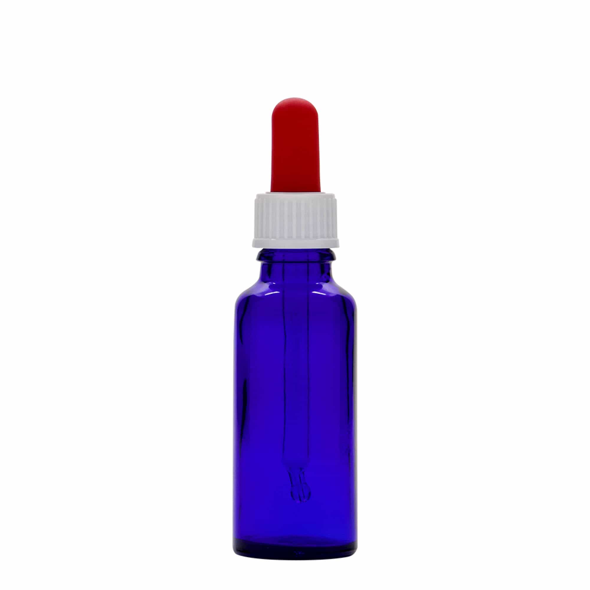 30 ml шишенце со пипета, медицинско, стаклено, кралско сино-црвено, отворање: DIN 18