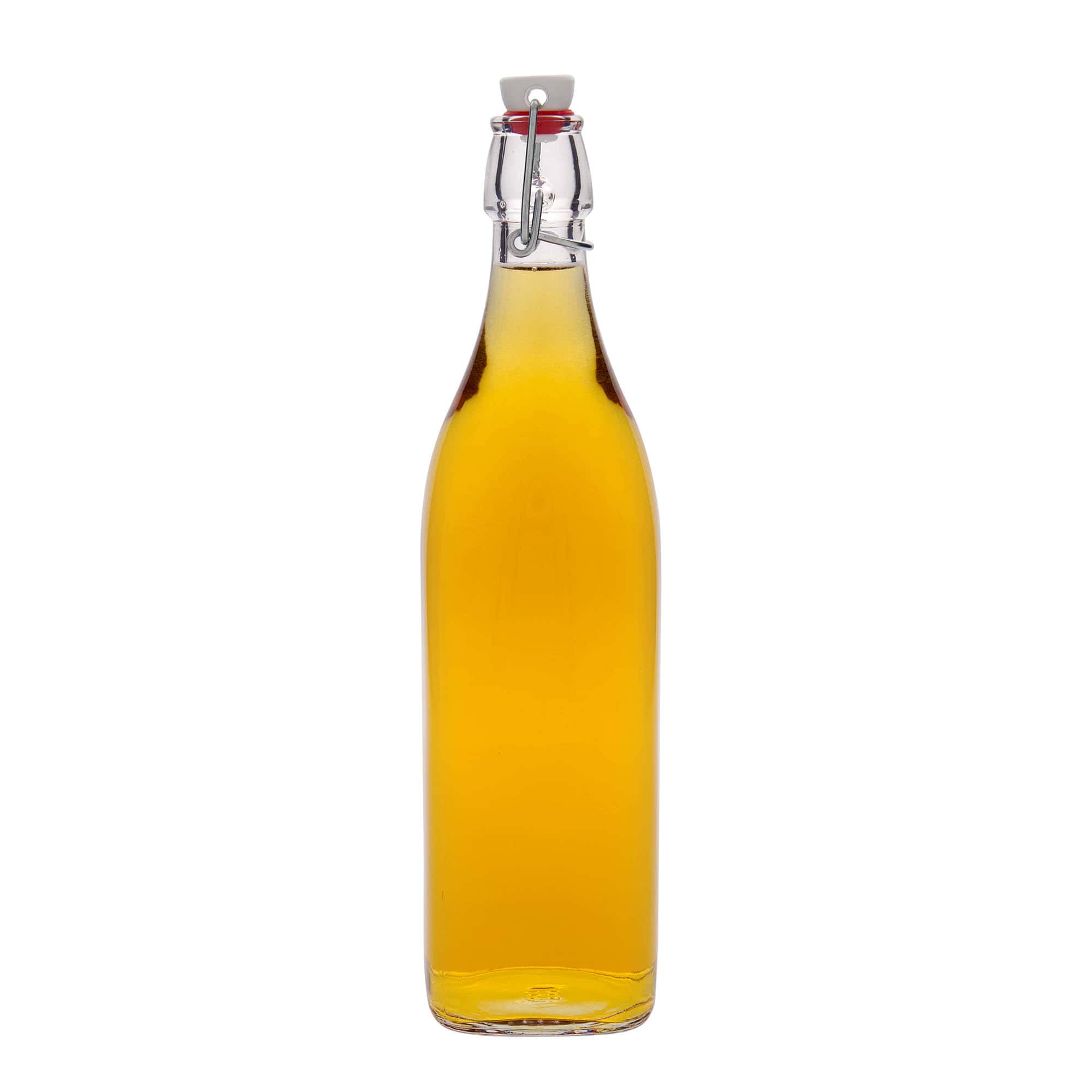 1.000 ml стаклена шише 'Свинг, квадратна, отворање: затворач со лак