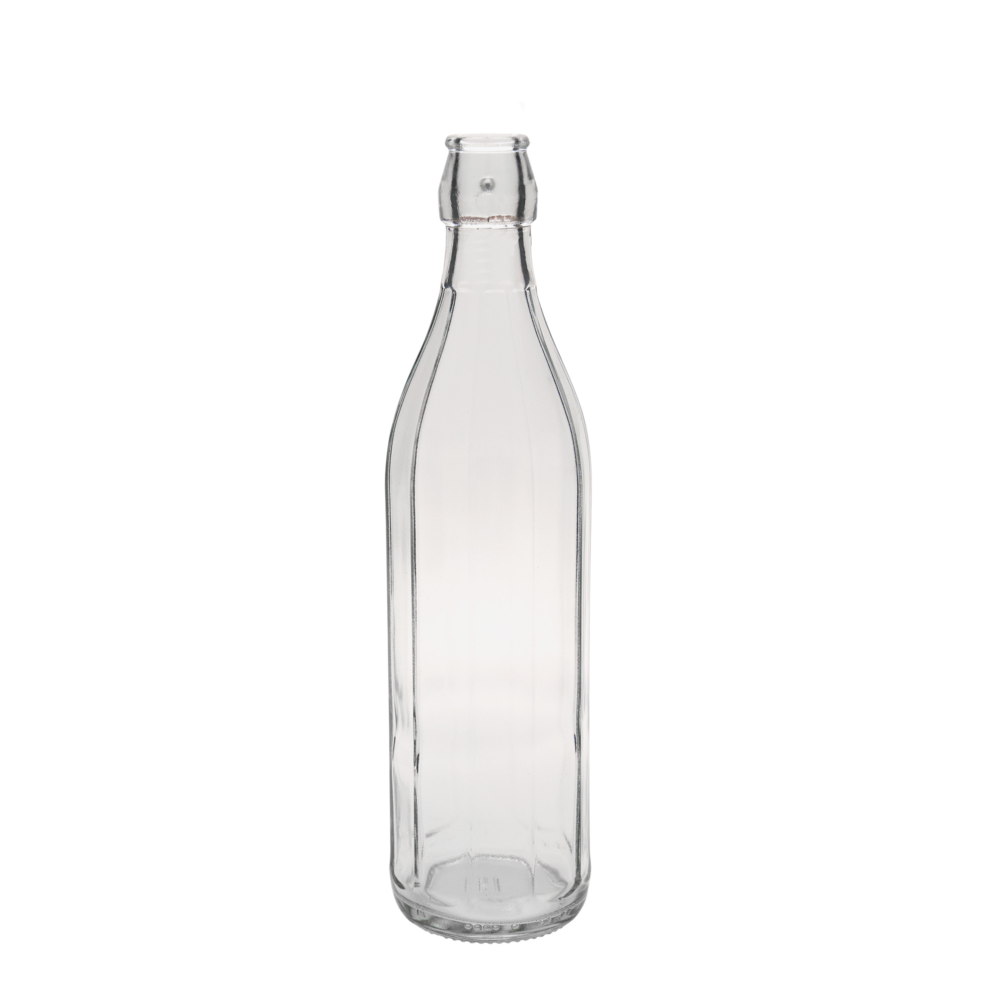 750 ml стаклена шише „Браво“, десетострано, отворање: со капак со шарка
