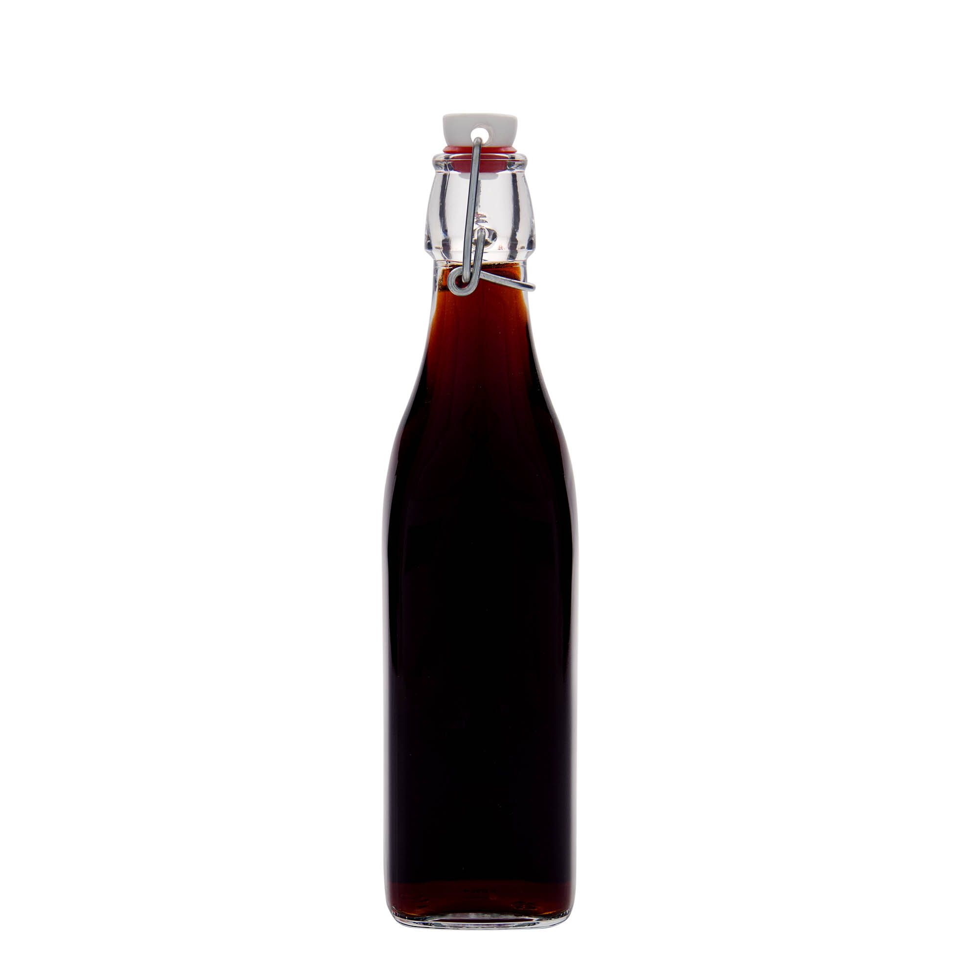 500 ml стаклена шише „Свинг“, квадратно, грло: затворач со лак