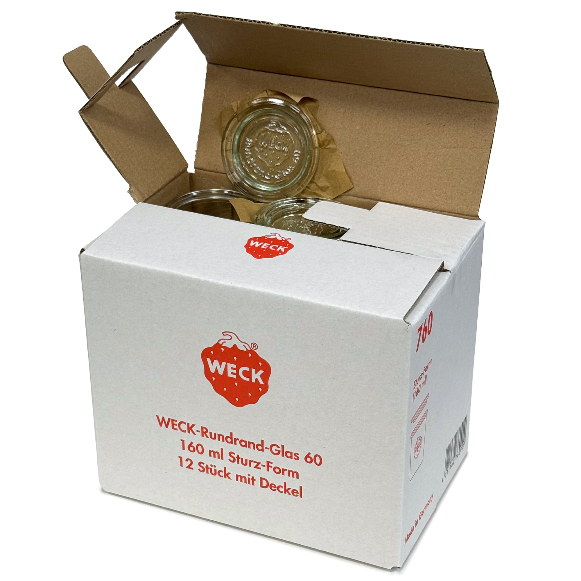 12x 160 ml WECK-стаклен сад со широк отвор со стаклен капак RR 60