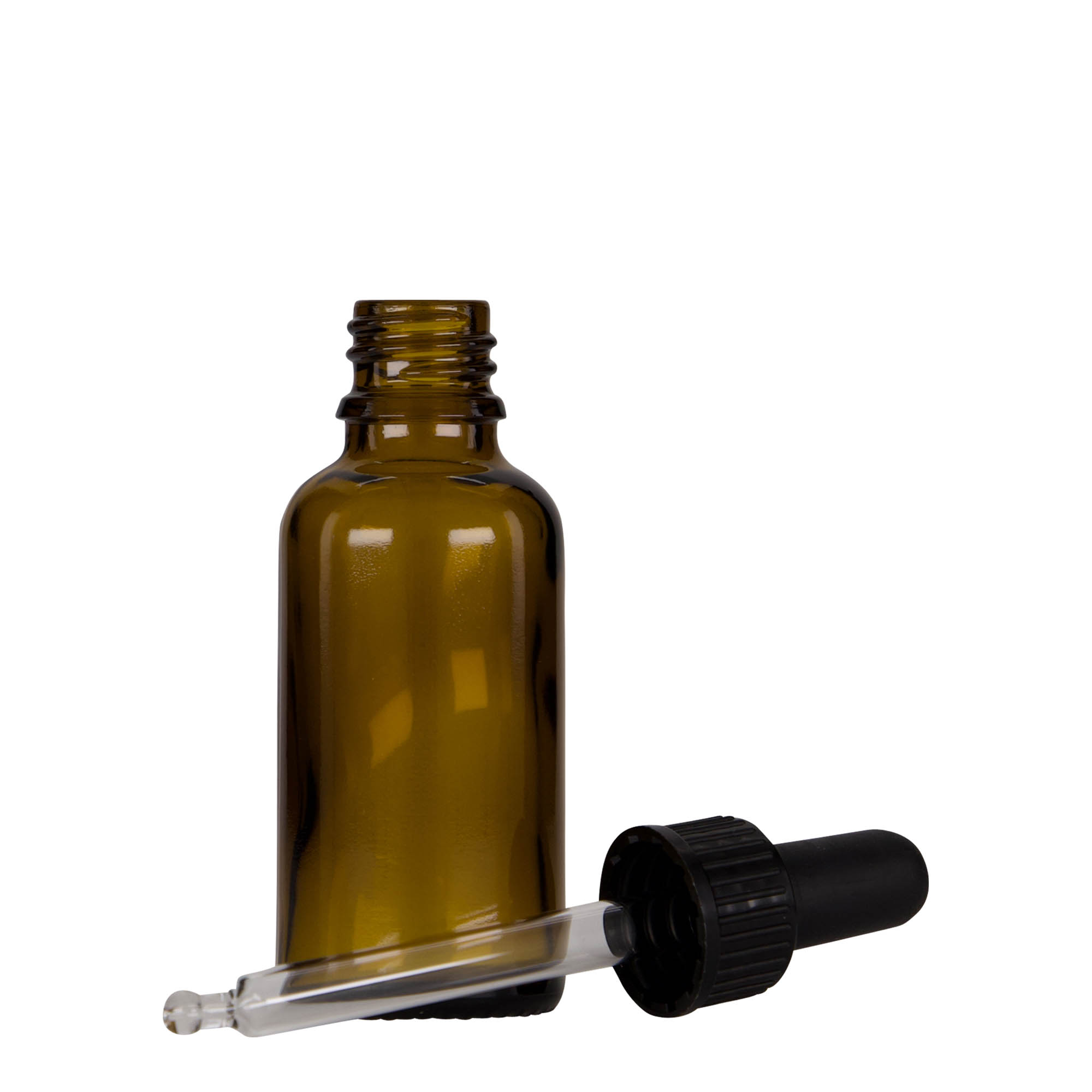 30 ml шишенце со пипета, медицинско, стаклено, кафеаво-црно, отворање: DIN 18