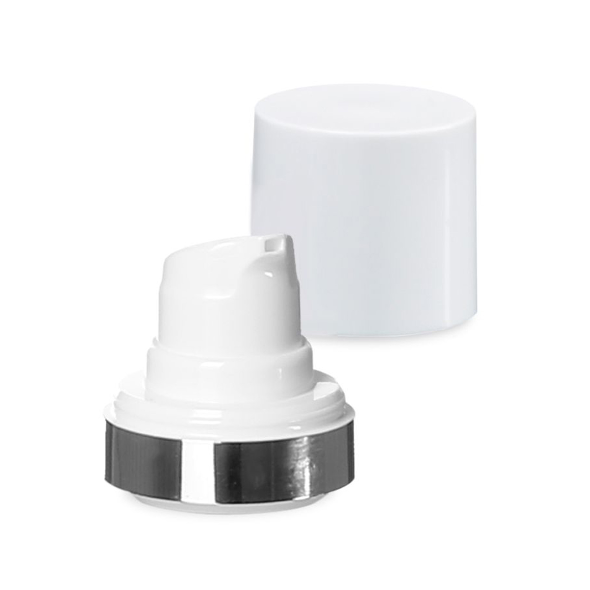 Airless глава Micro сребрен раб + бела, сјајна капа за вметнување