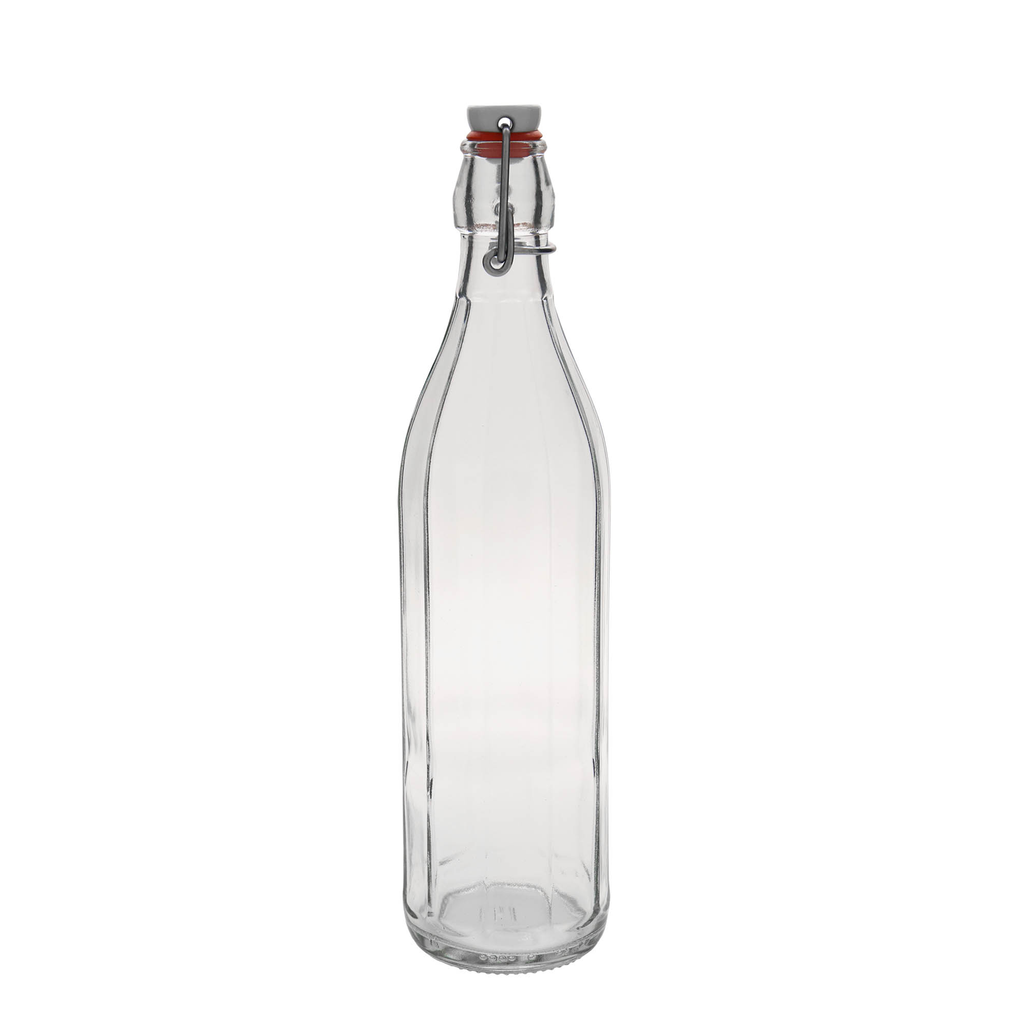 750 ml стаклена шише „Браво“, десетострано, отворање: со капак со шарка