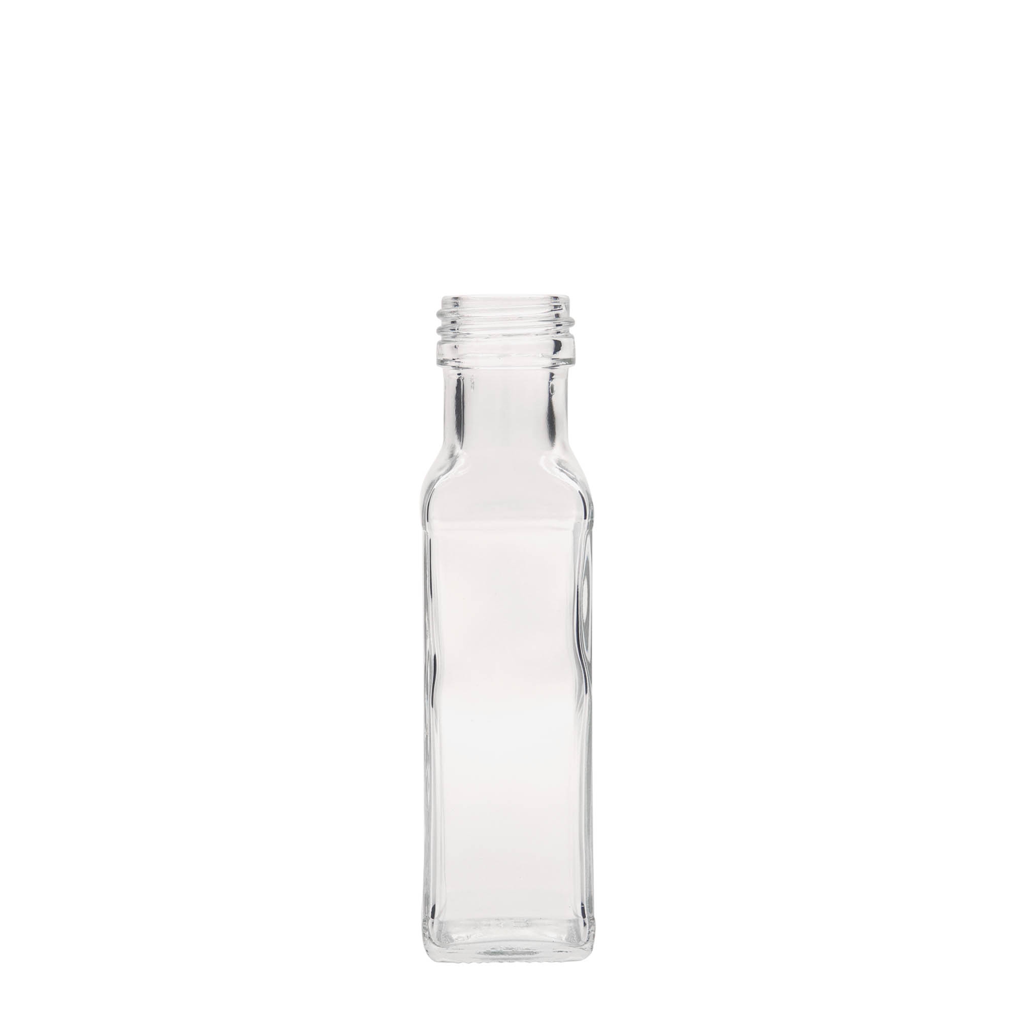 100 ml стаклена шише „Marasca“, квадратна, отворање: PP 31,5