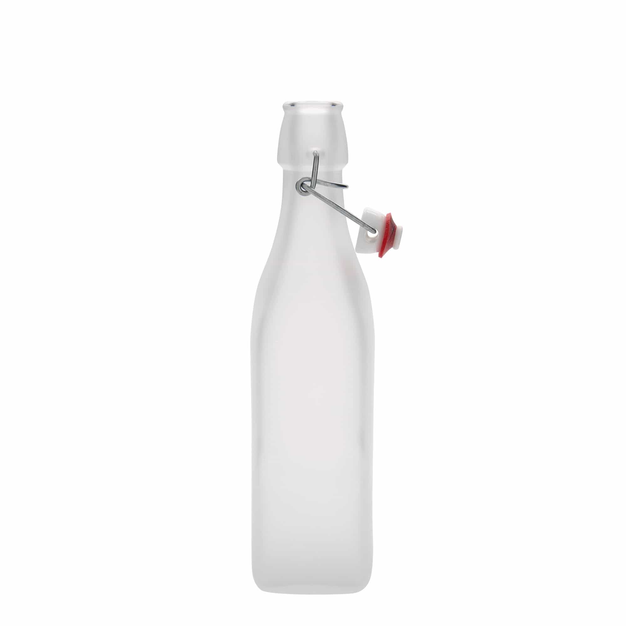 500 ml стаклена шише „Свинг“, квадратна, бела, отвор: затворач со шарка