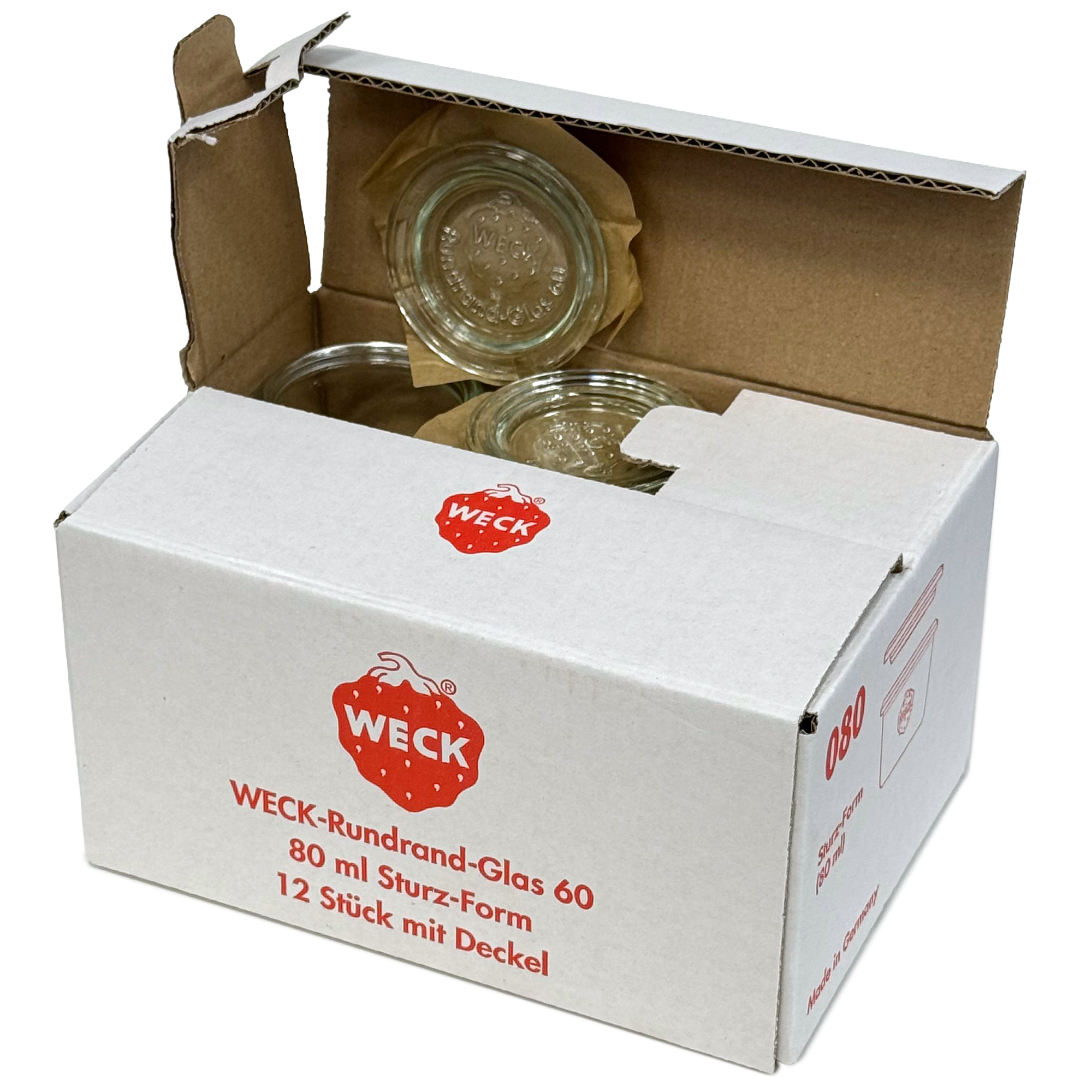 12x 80 ml WECK-стаклен сад со широк отвор со стаклен капак RR 60