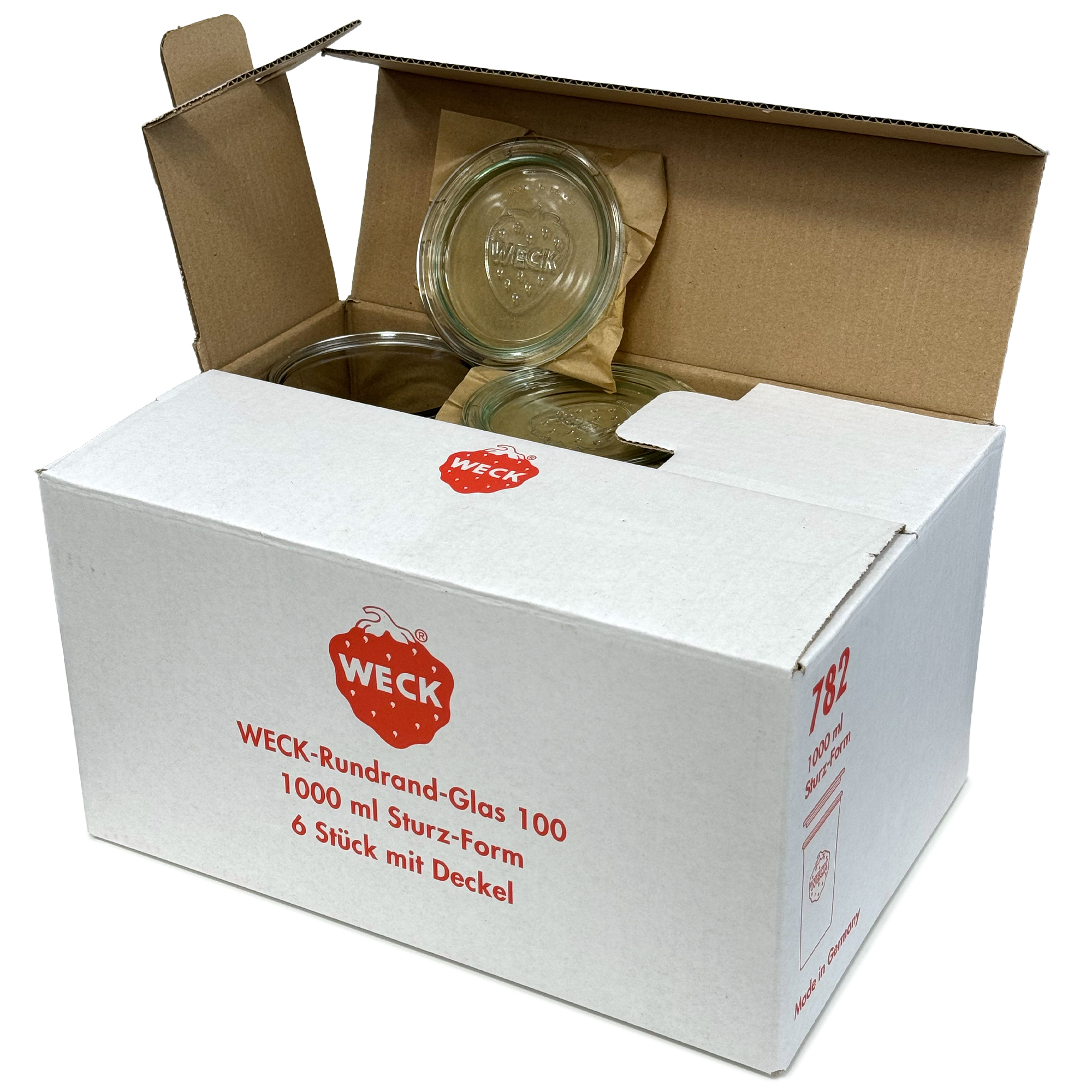 6x 1000 ml WECK-стаклен сад со широк отвор со стаклен капак RR 100