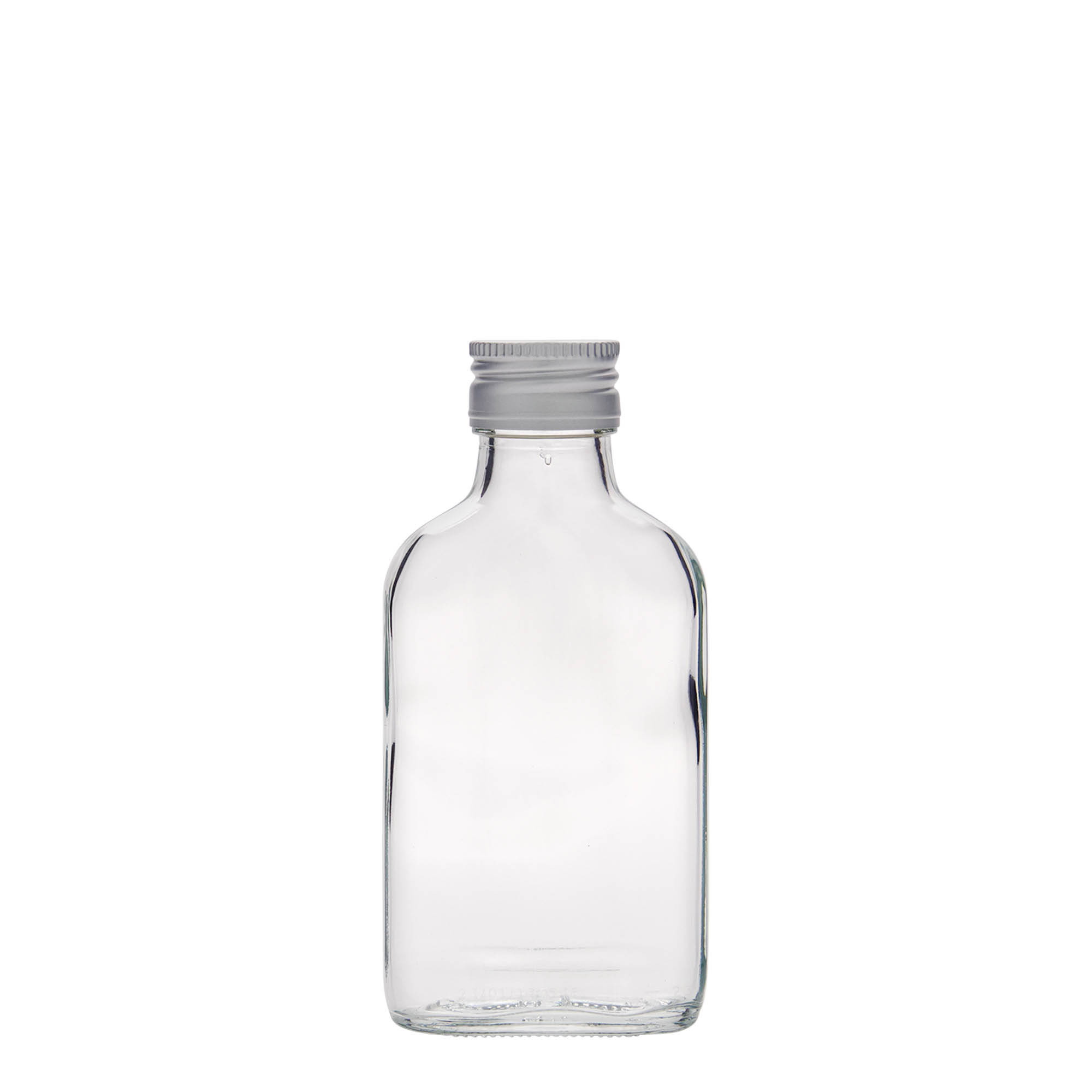 100 ml џебна шишенка, правоаголна, стаклена, отворање: PP 28