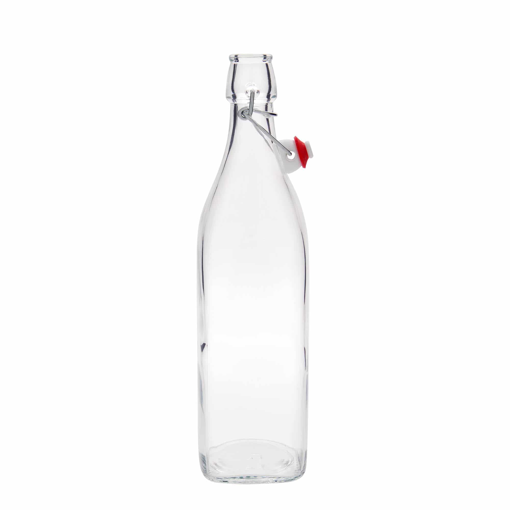 1.000 ml стаклена шише 'Свинг, квадратна, отворање: затворач со лак