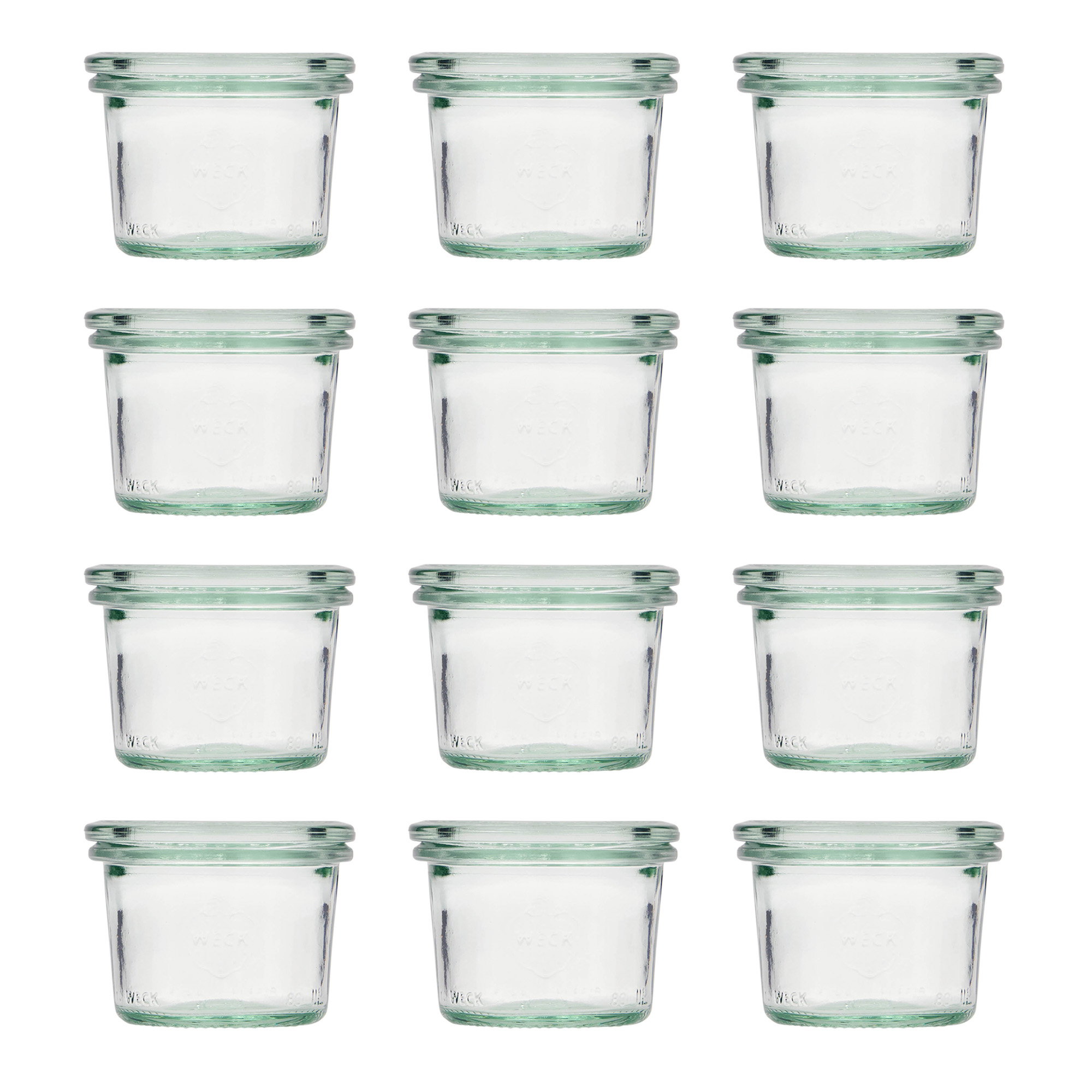 12x 80 ml WECK-стаклен сад со широк отвор со стаклен капак RR 60