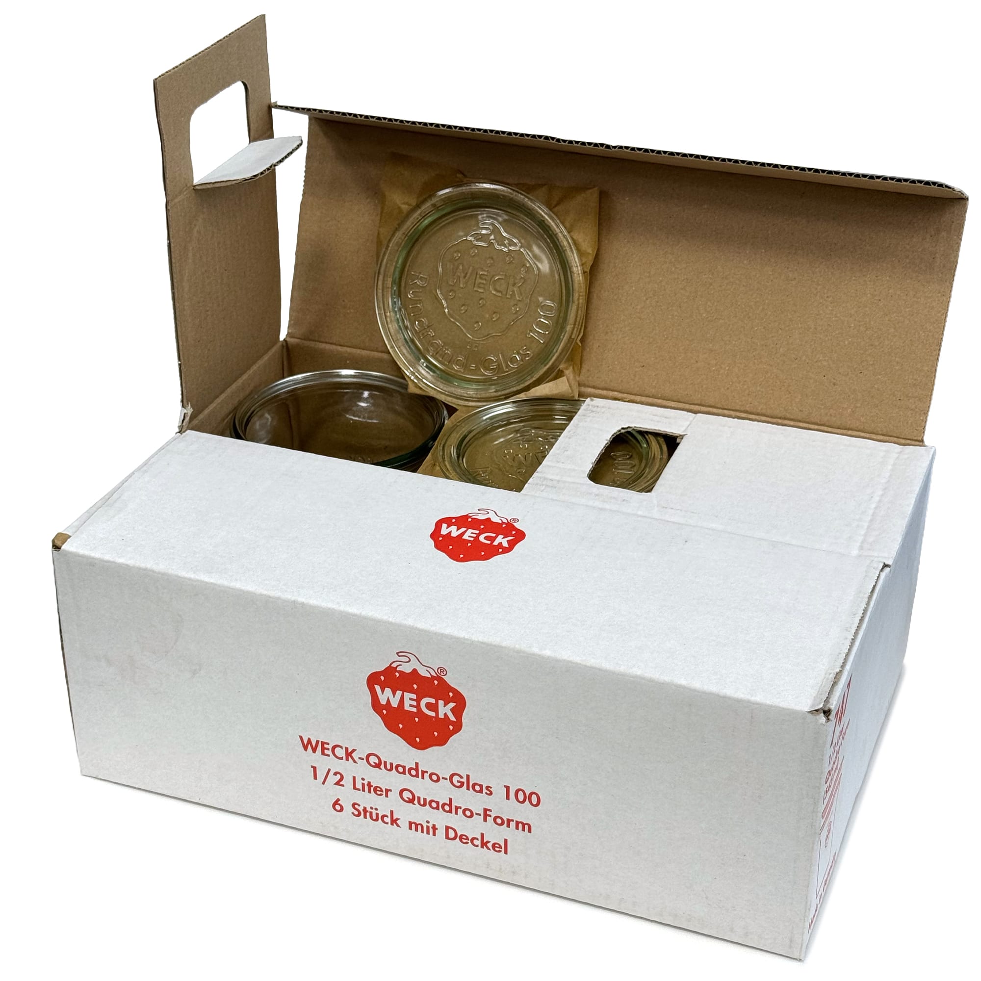 6x 545 ml WECK Quadro стаклена тегла со стаклен капак RR 100