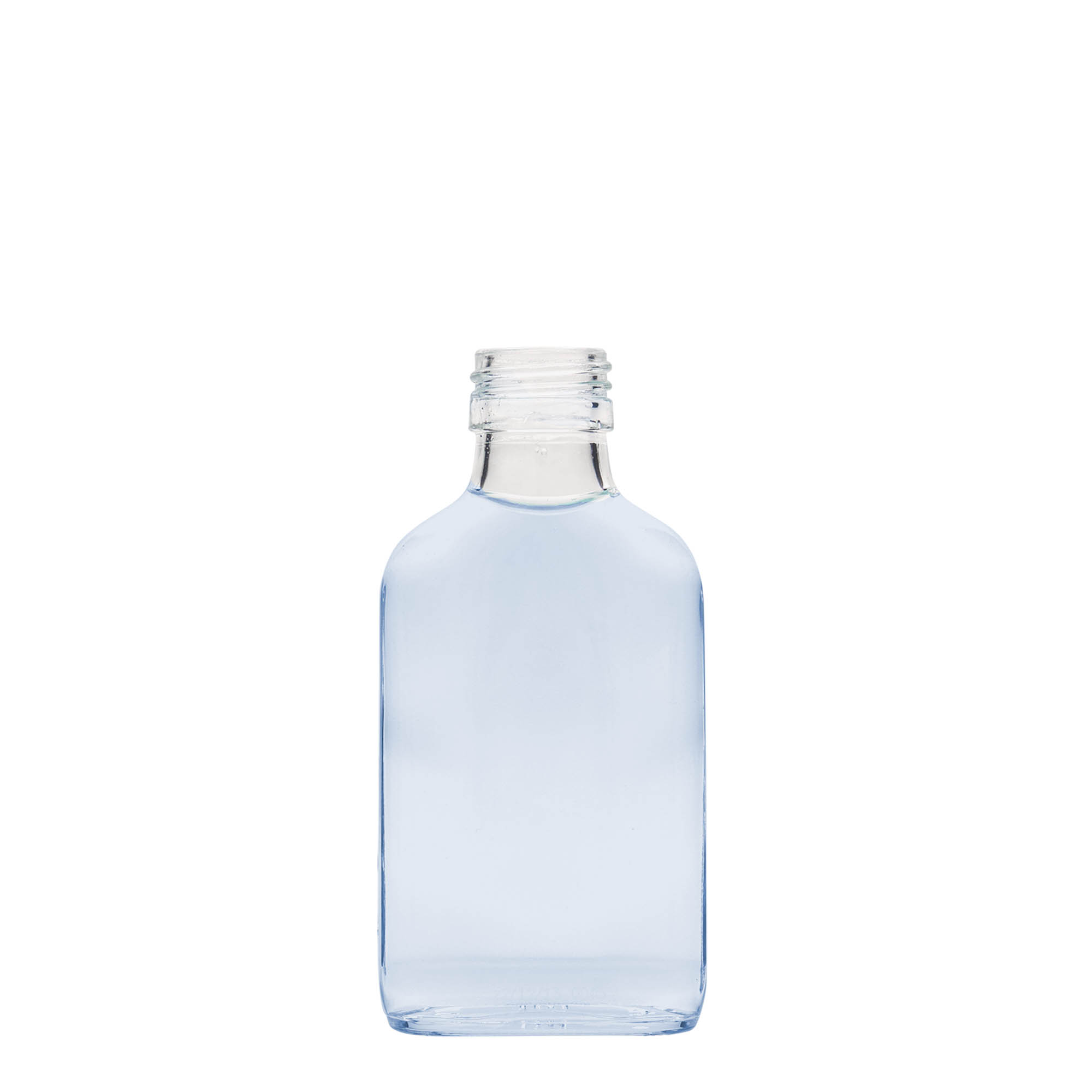 100 ml џебна шишенка, правоаголна, стаклена, отворање: PP 28