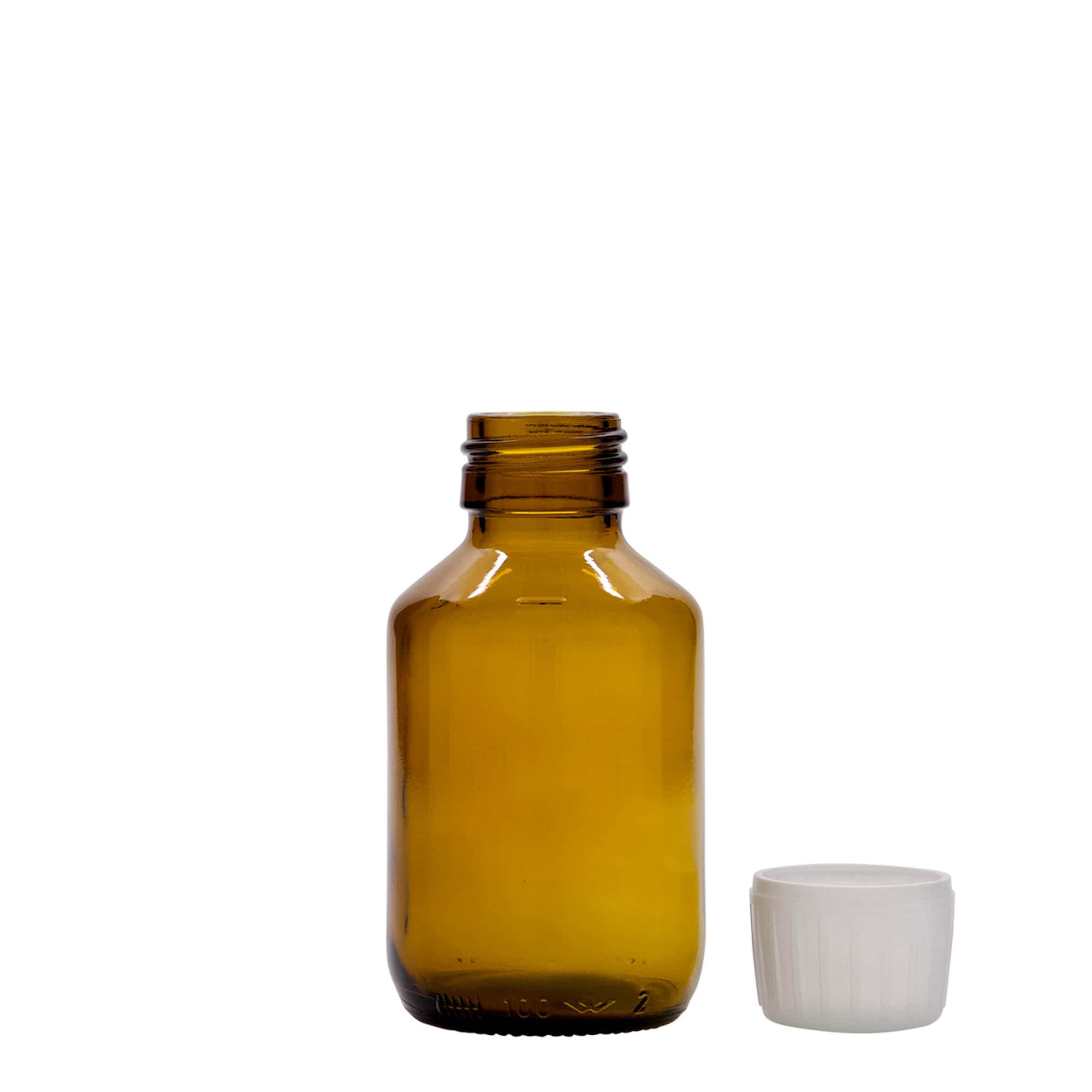 100 ml медицинска шишенце, кафеава, стакло, отвор: PP 28