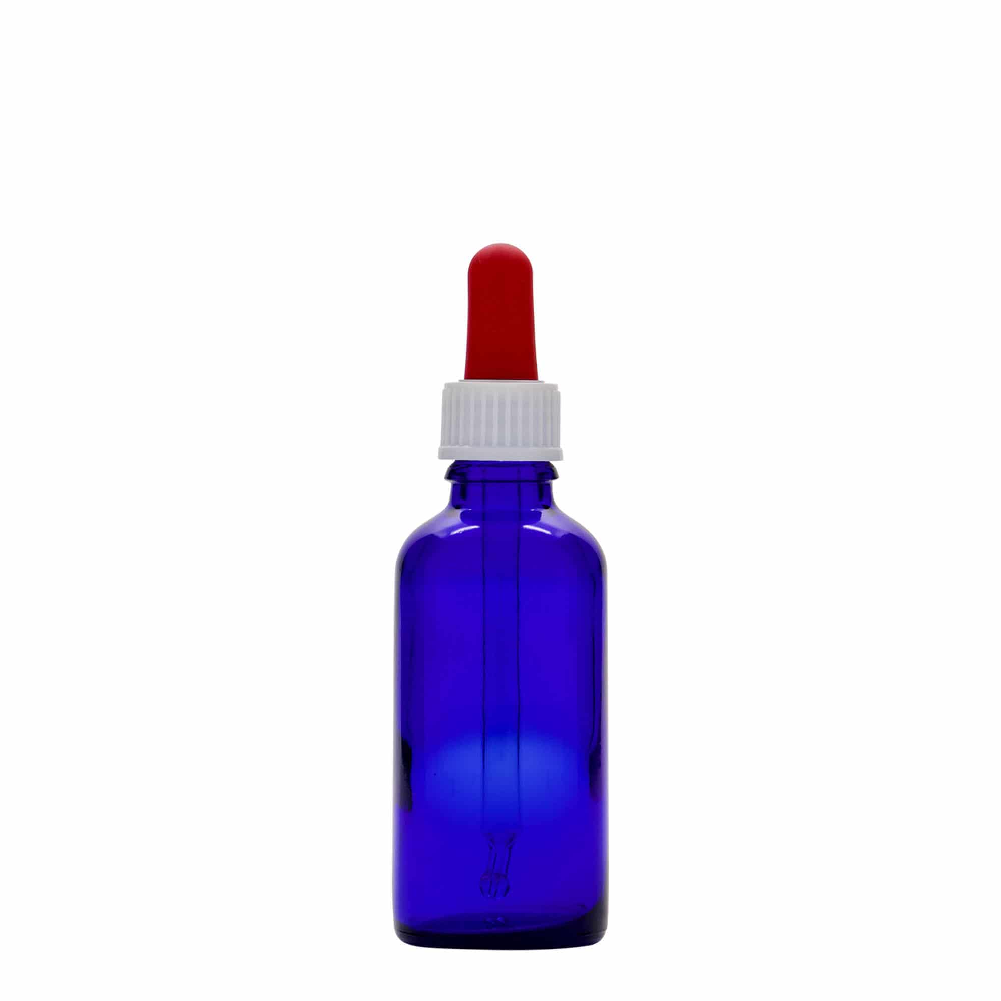 50 ml шишенце со пипета, медицинско, стаклено, кралско сино-црвено, отвор: DIN 18