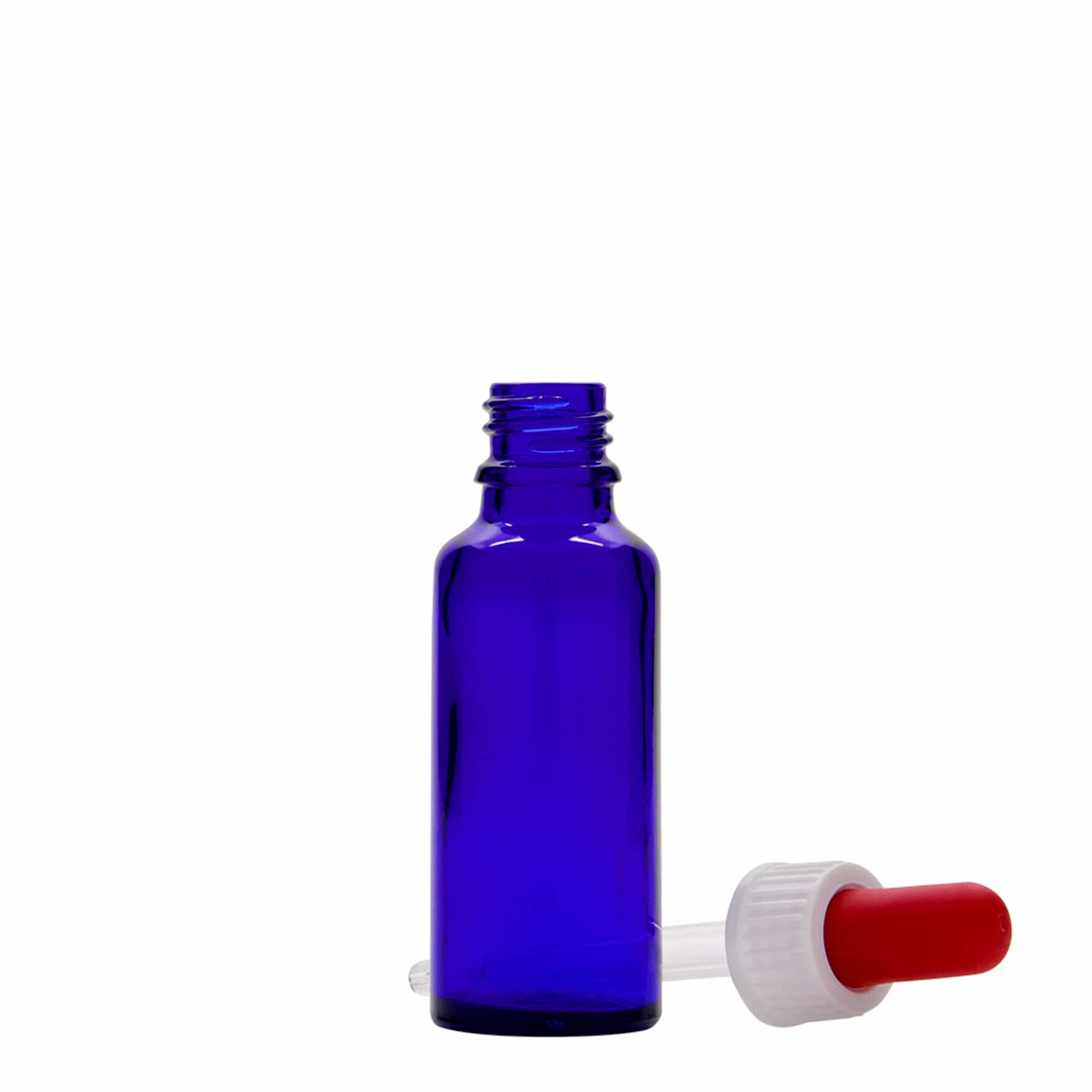 30 ml шишенце со пипета, медицинско, стаклено, кралско сино-црвено, отворање: DIN 18