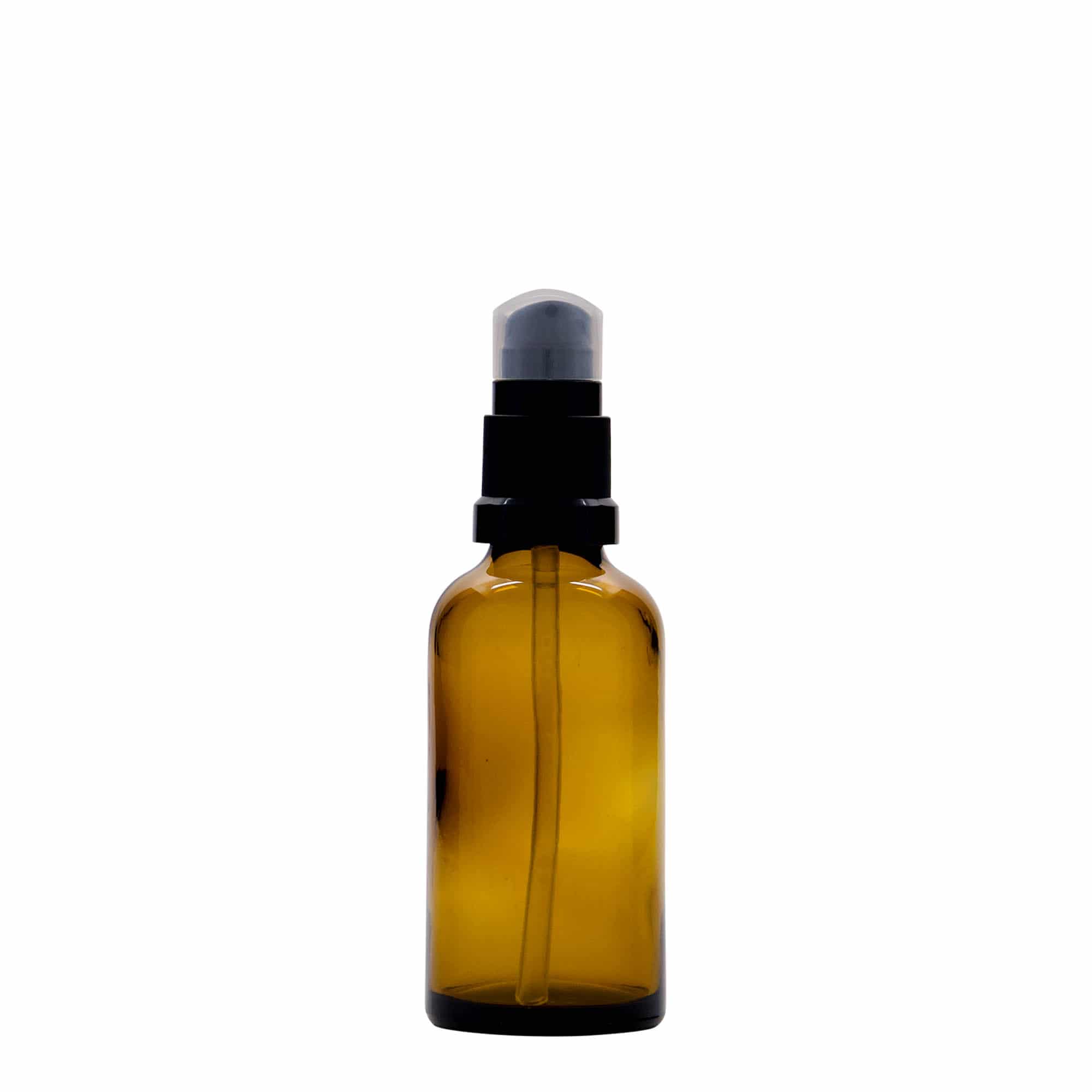 50 ml медицинска шишенце со пумпа за лосион, стакло, кафеава, отворање: DIN 18